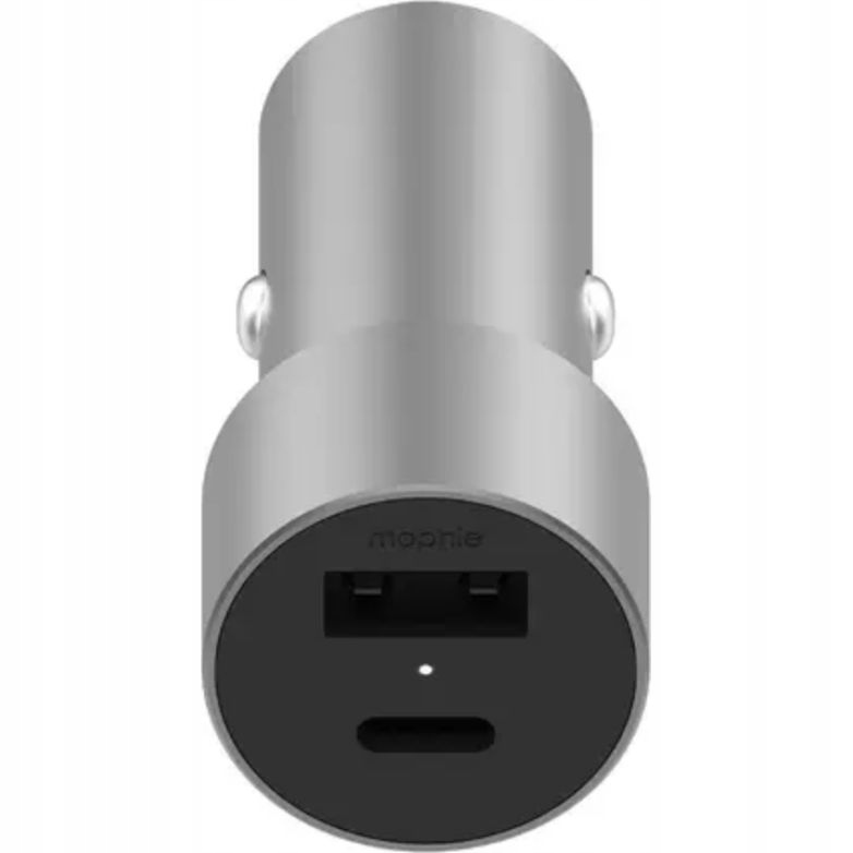 Podwójna ładowarka samochodowa USB-C/USB-A 30W srebrna – Wydajne ładowanie w podróży