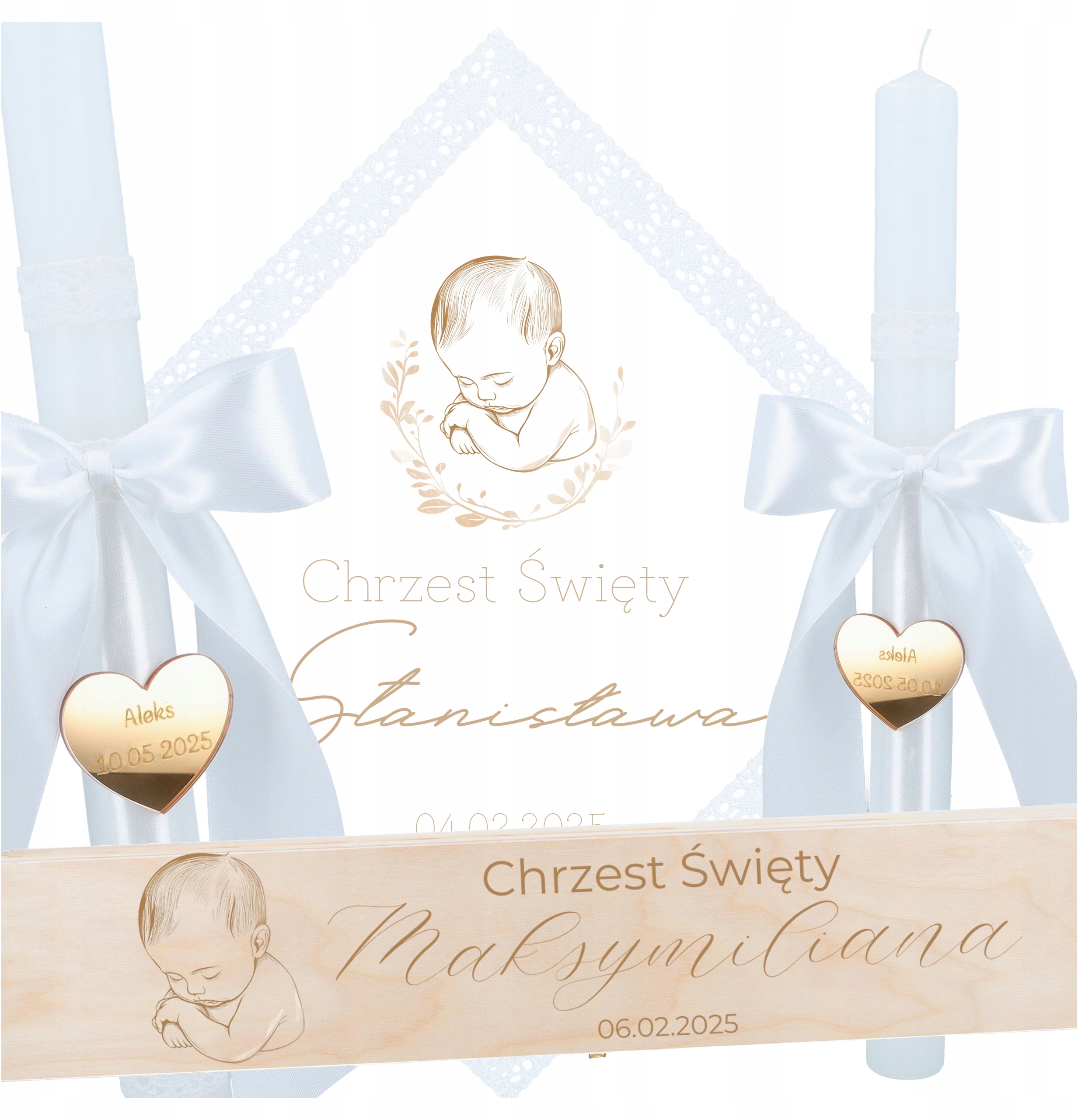 Świeca i szatka na chrzest święty – Elegancki zestaw na wyjątkową ceremonię