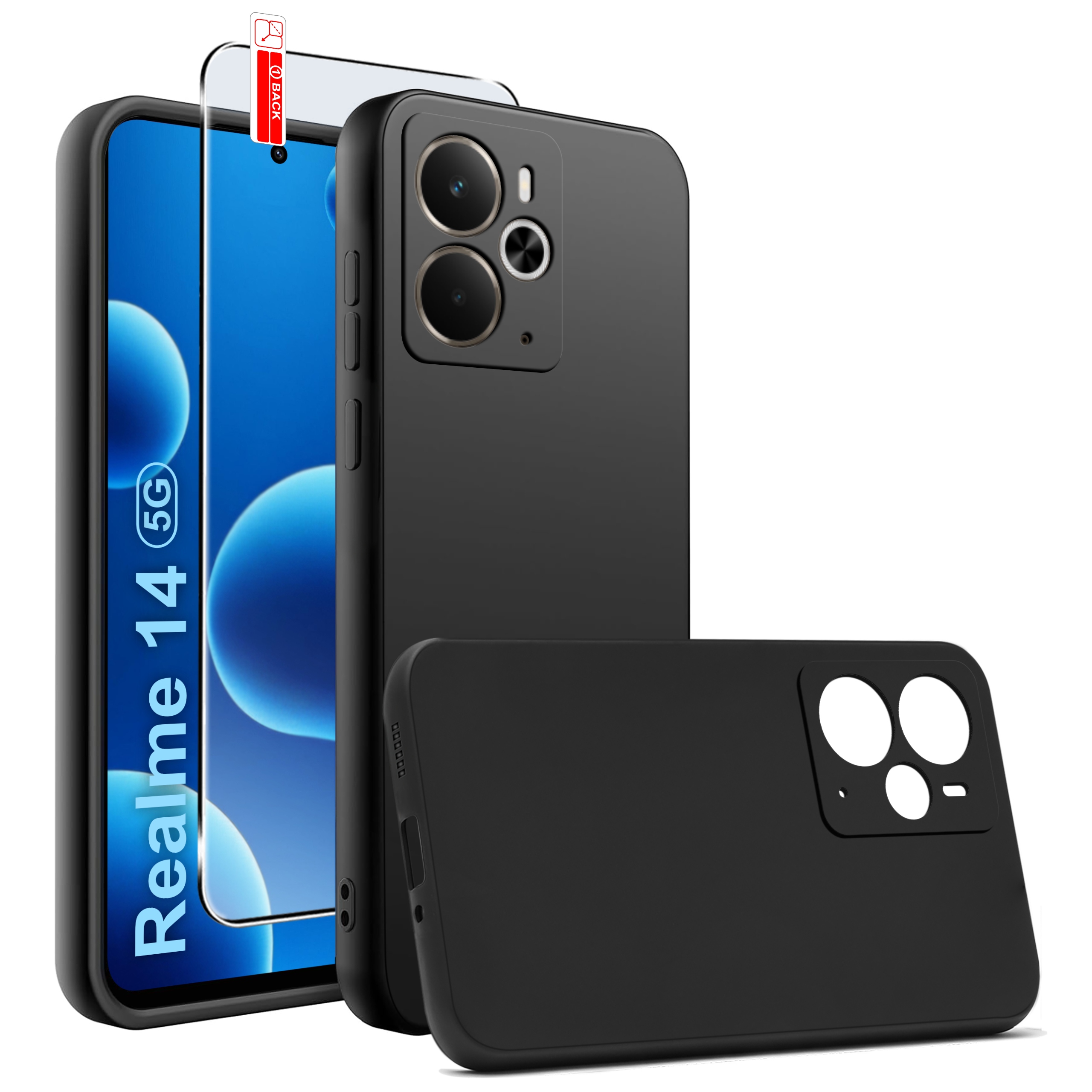 ZESTAW Etui do Realme 14 5G – Matowe Czarne Silikon Slim + Szkło