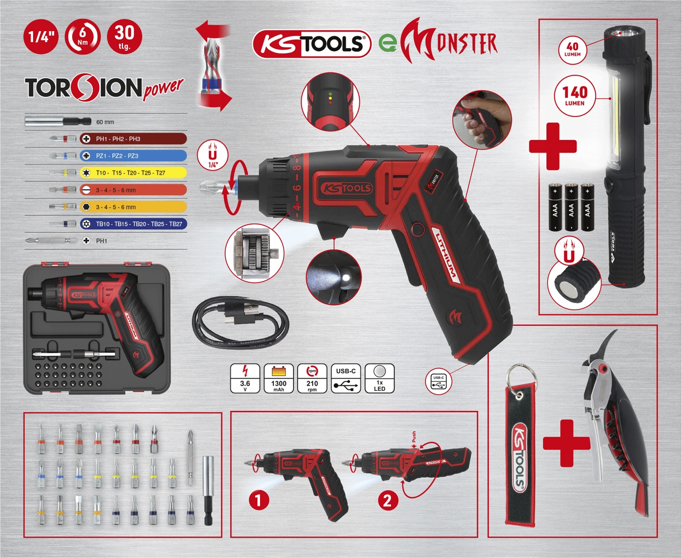 Akumulatorowy wkrętak eMONSTER 1/4