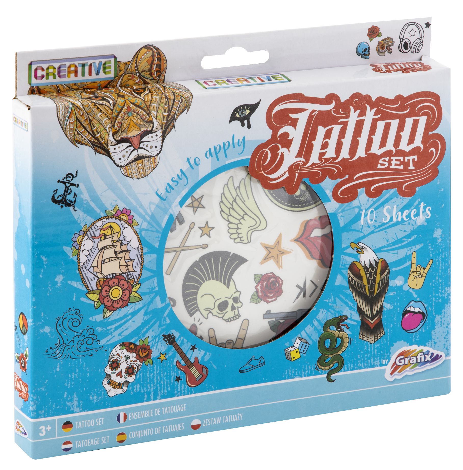 Zestaw do tatuażu 10 arkuszy niebieski – Kreatywna zabawa dla dzieci