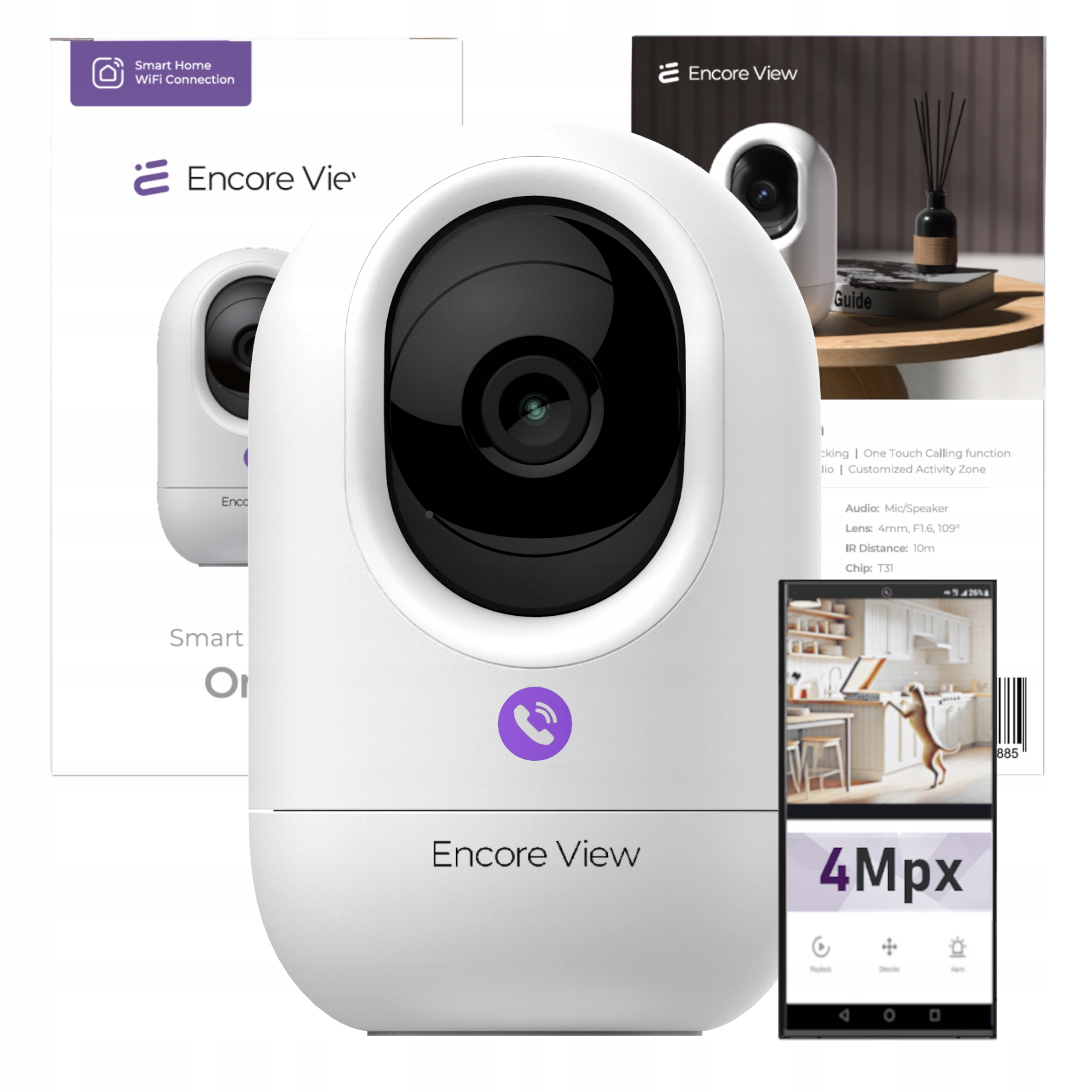 Nowa inteligentna kamera domowa WiFi PTZ 4Mpx FHD 3x Zoom IR night vision USB-C Encore View – Bezpieczeństwo w Twoim domu