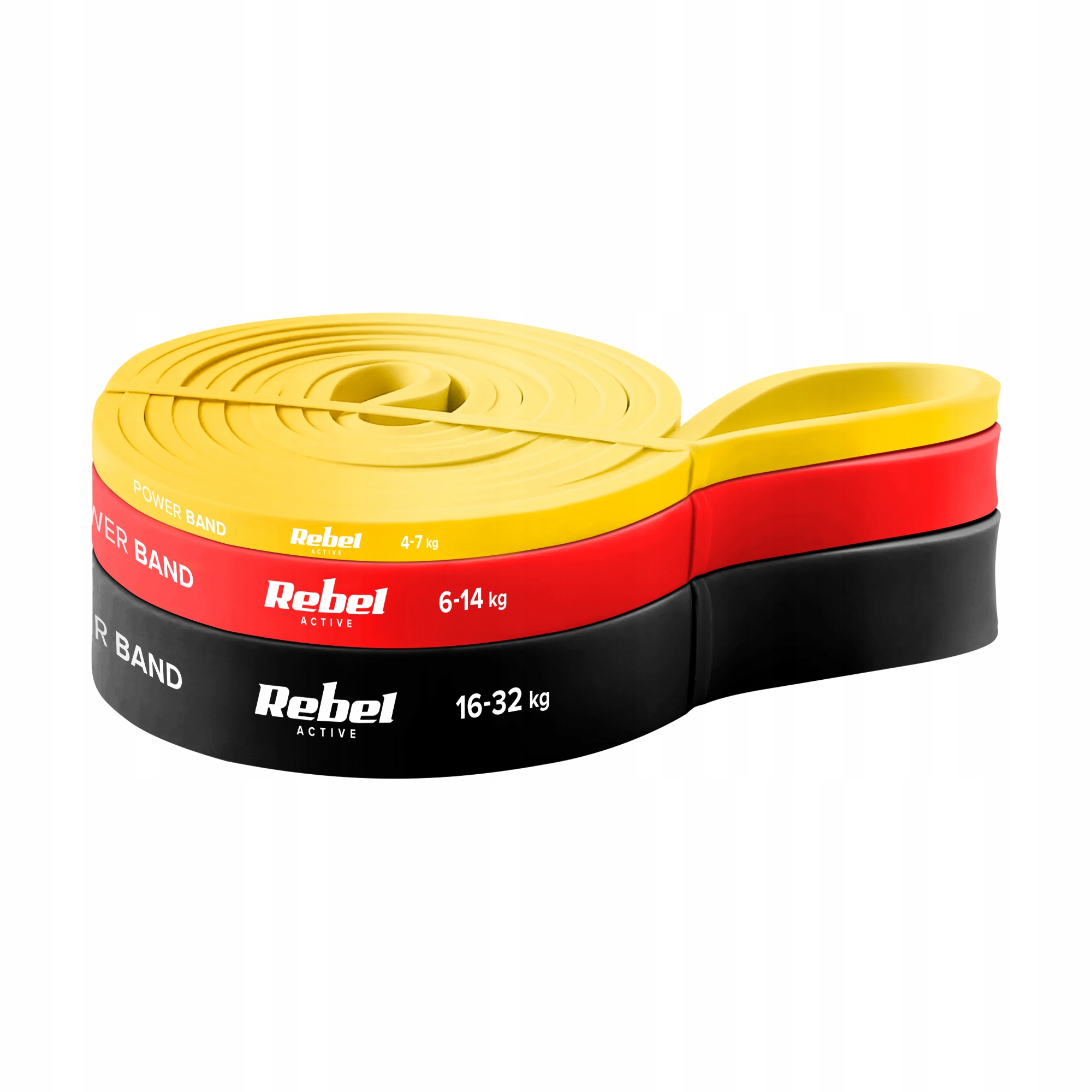 Zestaw gum do ćwiczeń lateksowy - Power Band PLs-1, 4-32 kg, 3 gumy, Rebel Active – Idealne narzędzie do treningu