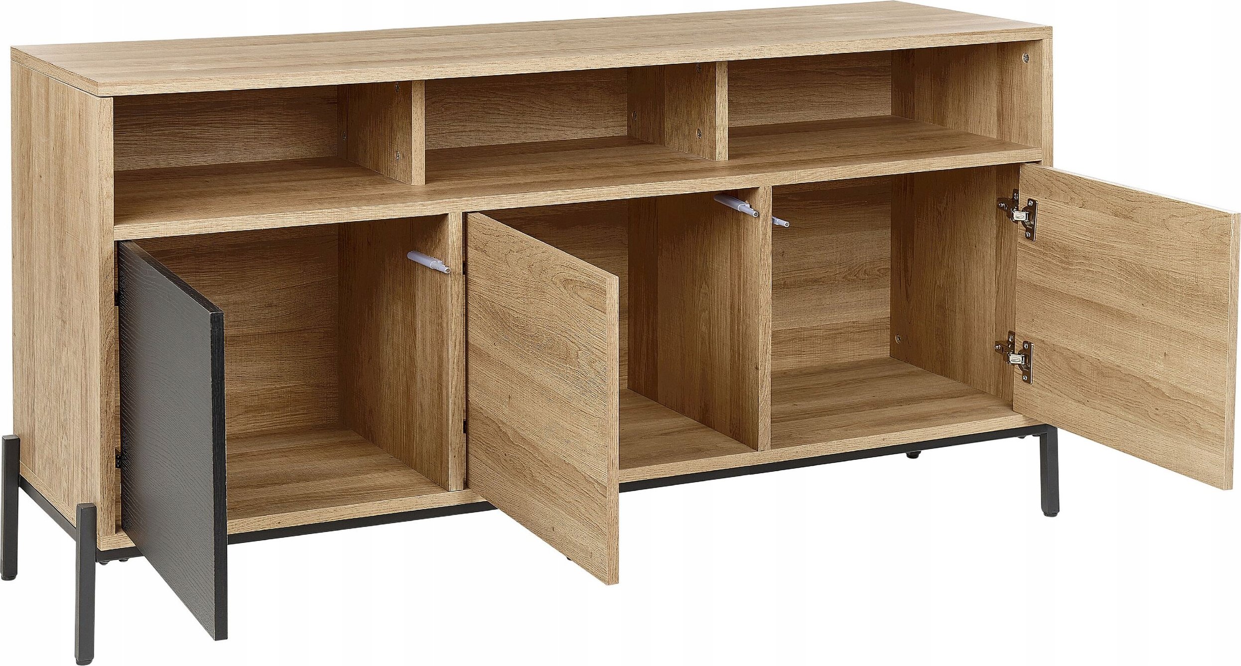 Szafka trzydrzwiowa jasne drewno z szarym MOINES – Nowoczesny design do Twojego salonu