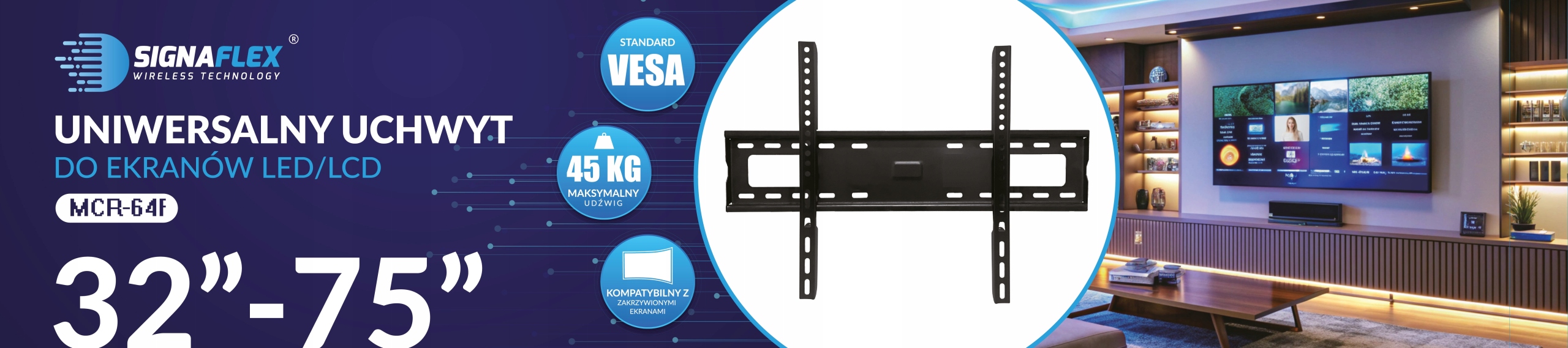 Kompatybilność z telewizorami VESA od 200x200 do 600x400