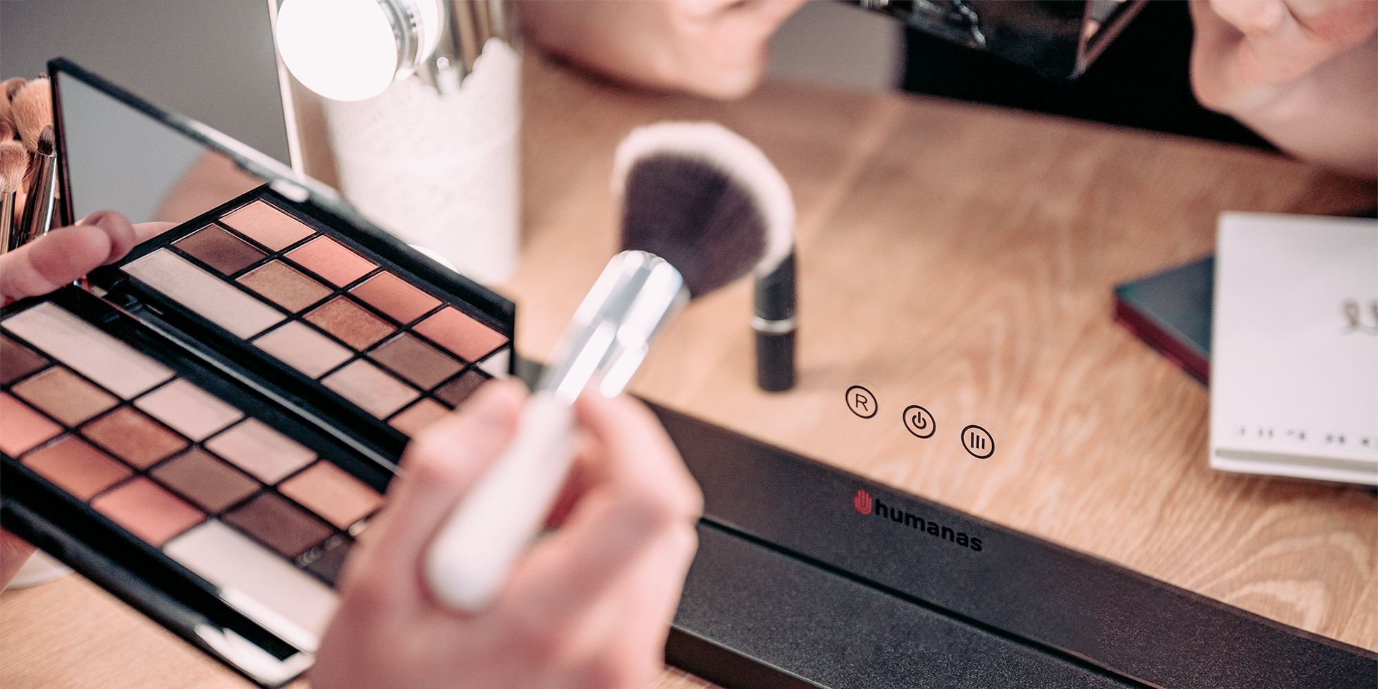 width=100% Lustro do makijażu Humanas HS-HM02 z oświetleniem LED - białe