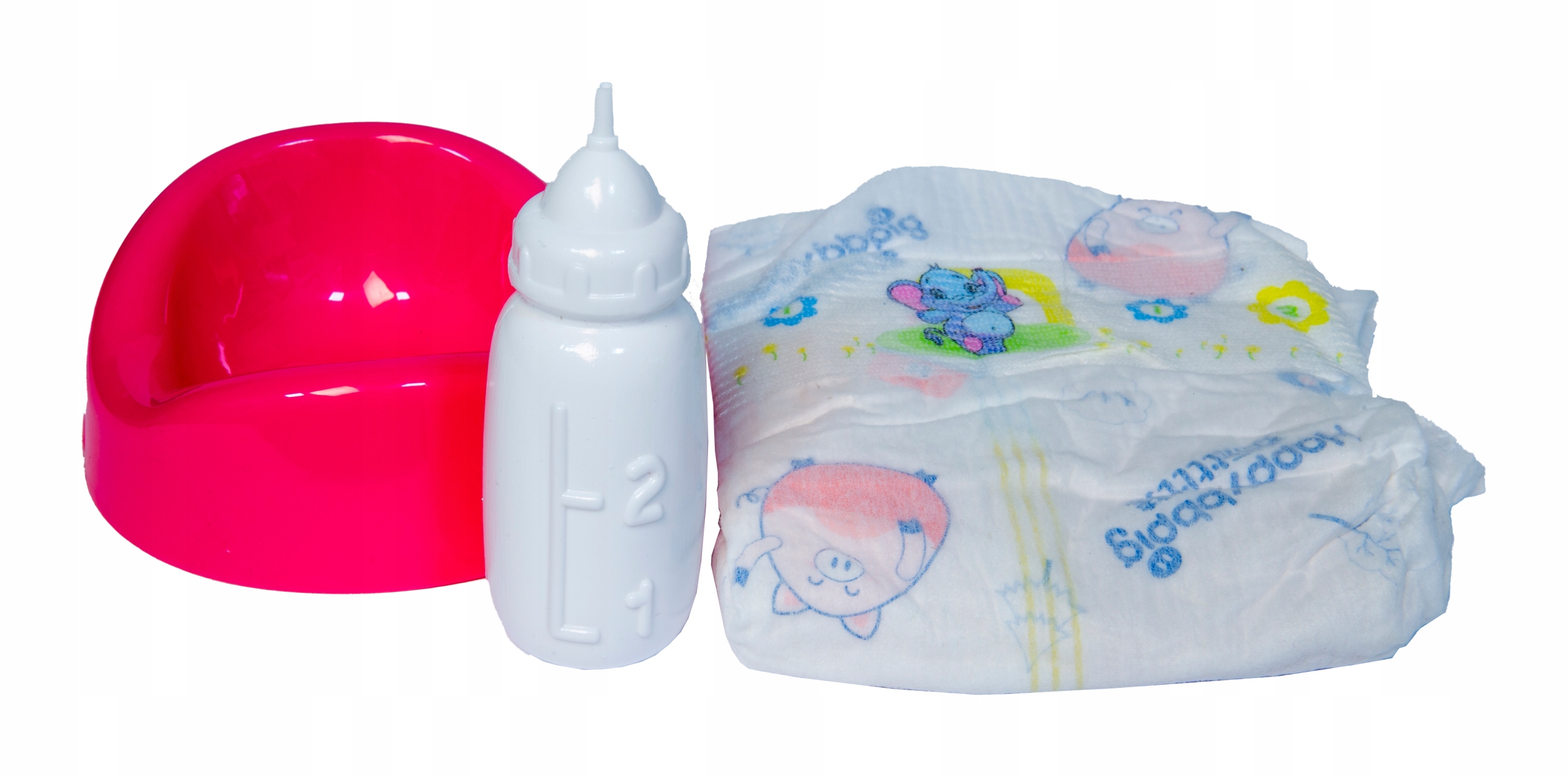 Akcesoria w zestawie – Butelka, pieluszka i nocnik