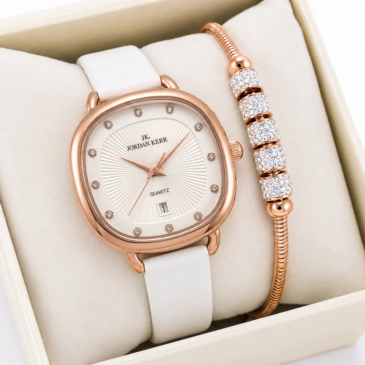Zestaw damski zegarek P9007 perłowy + bransoletka – Elegancja i styl na każdą okazję