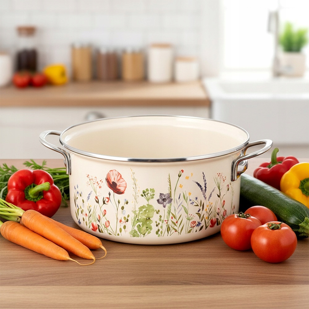 Kreminis emaliuotas puodas MAKI 26 cm, 5 l – Idealus virimui ir troškinimui