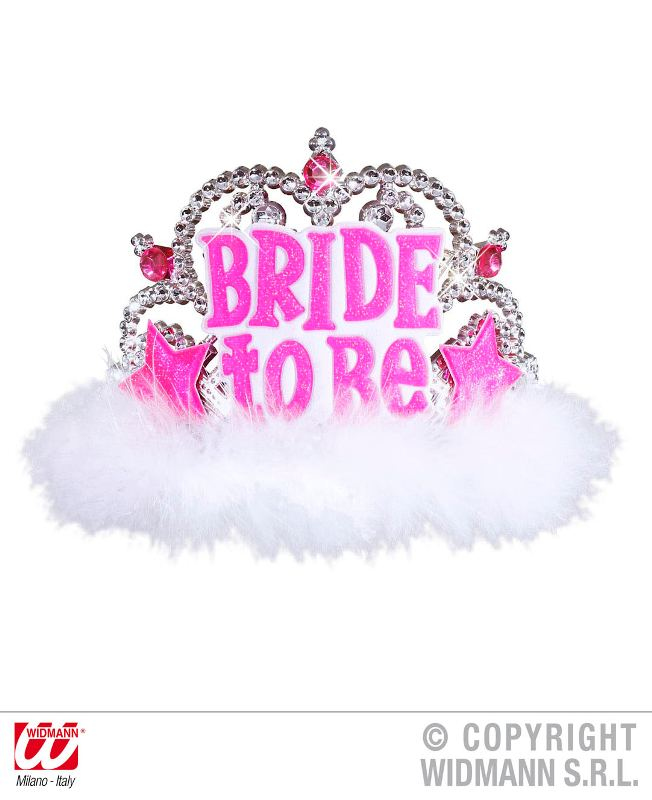 Elegancka tiara z różowymi klejnotami i białym marabou