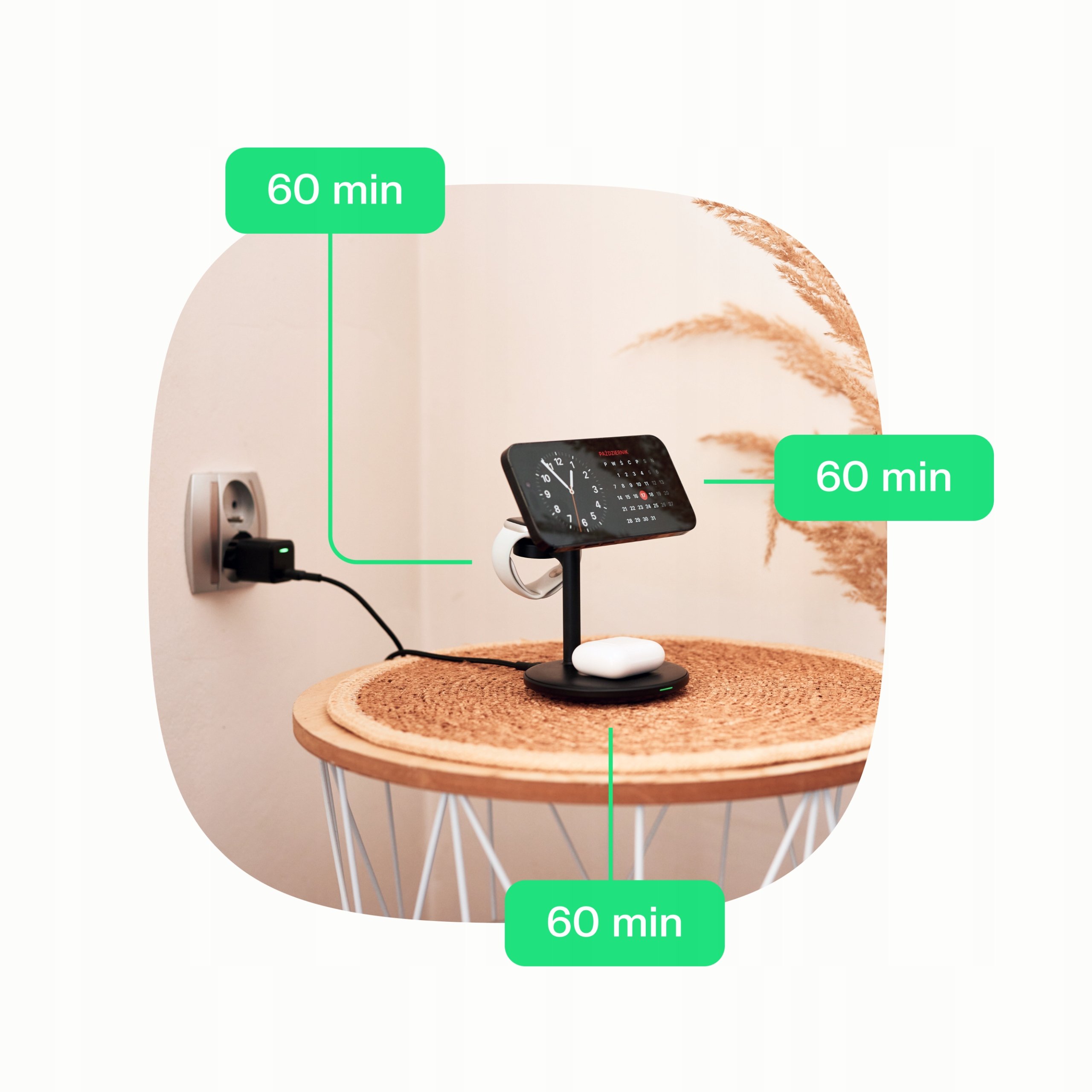 Wygodne ładowanie trzech urządzeń jednocześnie