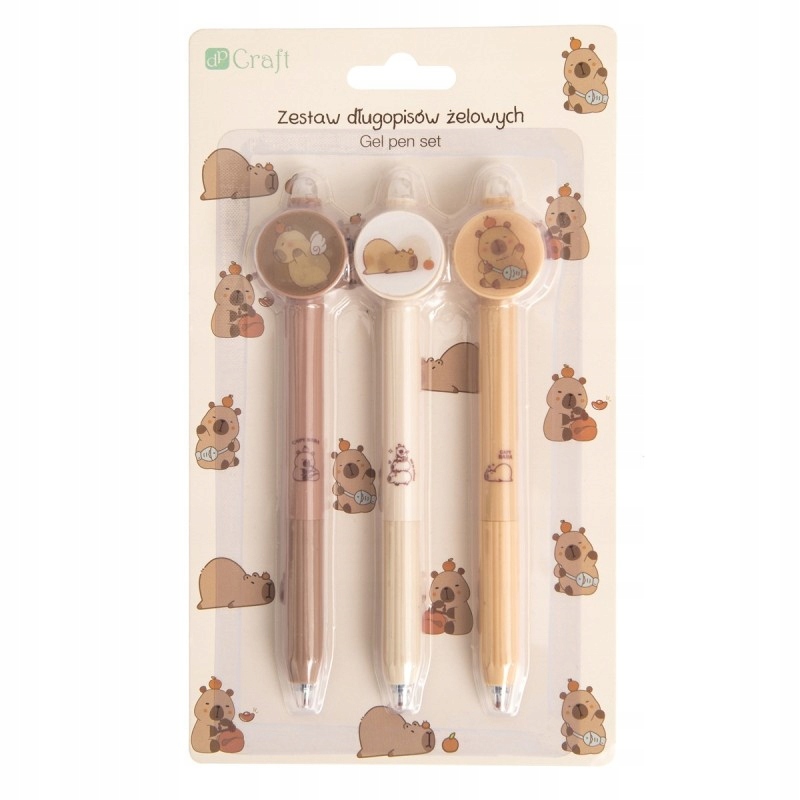 Długopisy żelowe Kapibara niebieskie – Zestaw 3 sztuk dla kreatywnych