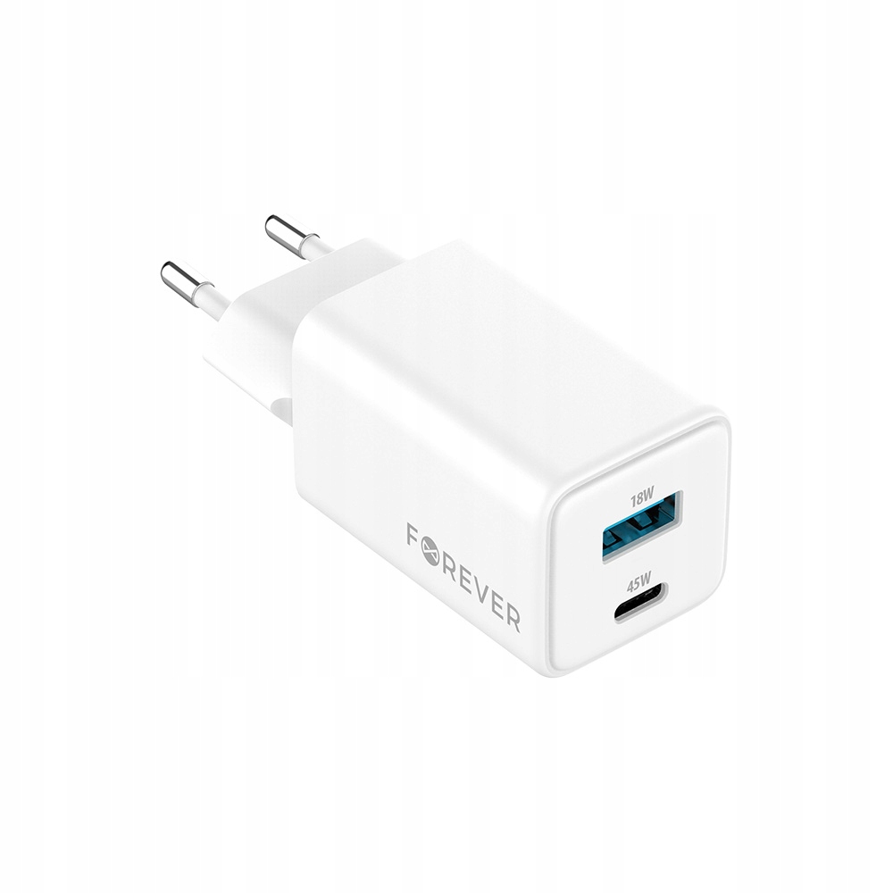Forever ładowarka sieciowa GaN PD QC TC-08-45AC 1x USB-C 1x USB 45W biała – Szybkie i efektywne ładowanie