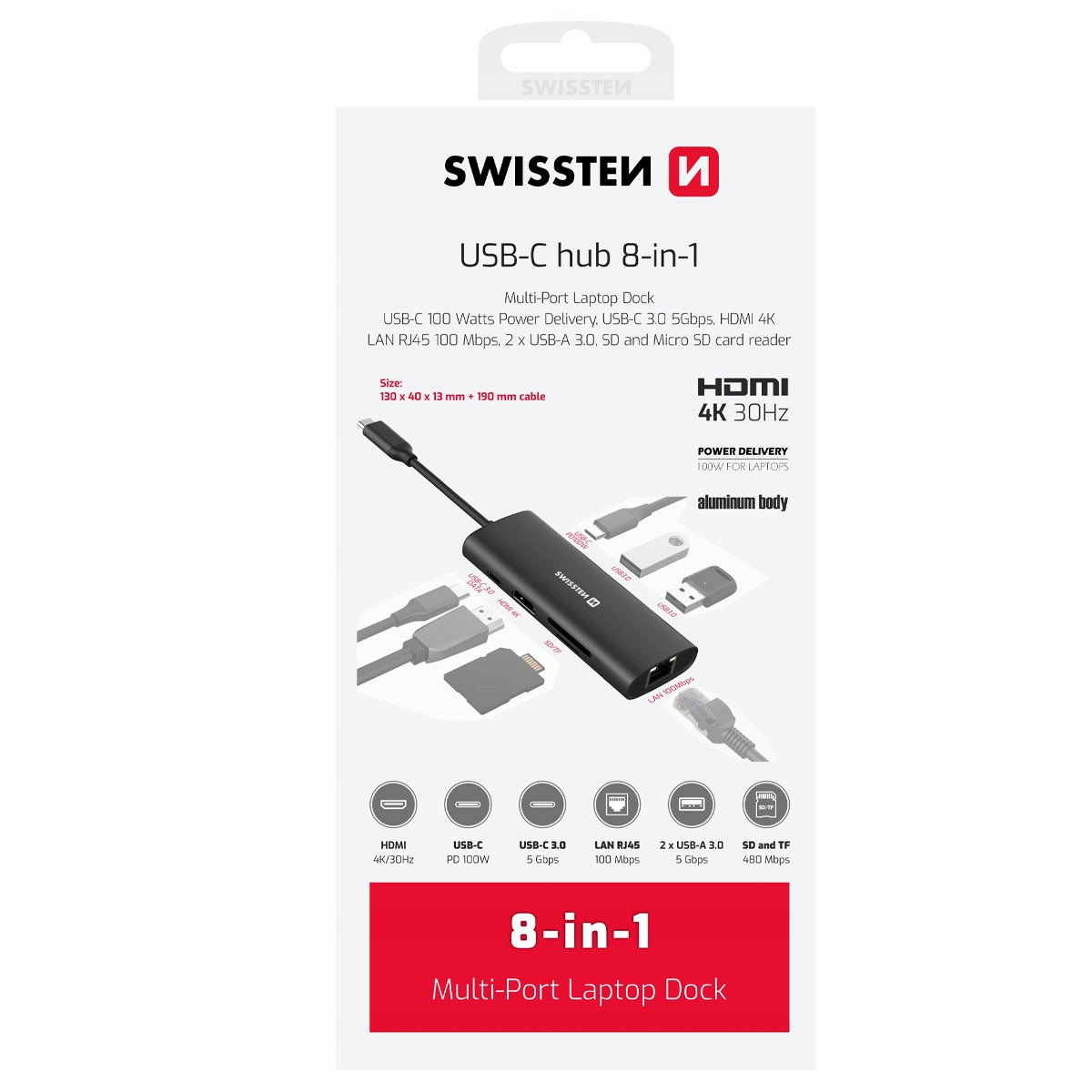 Swissten 8in1 USB-C Hub Aluminium – Wszechstronność w kompaktowej formie