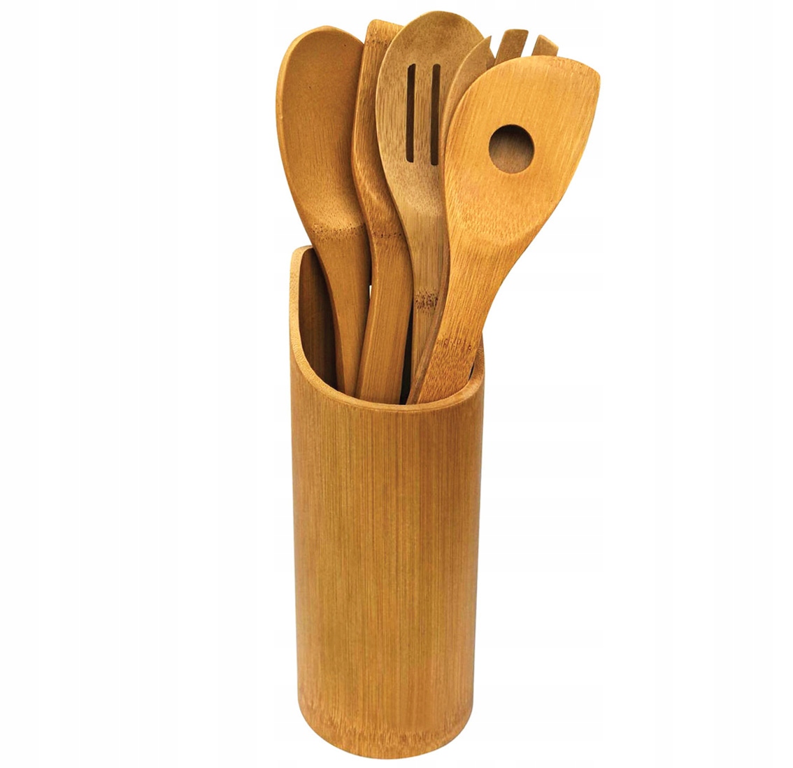 Przybory kuchenne w stojaku drewniane zestaw 6-el. BRUNBESTE BB-1573 – Idealne do każdej kuchni