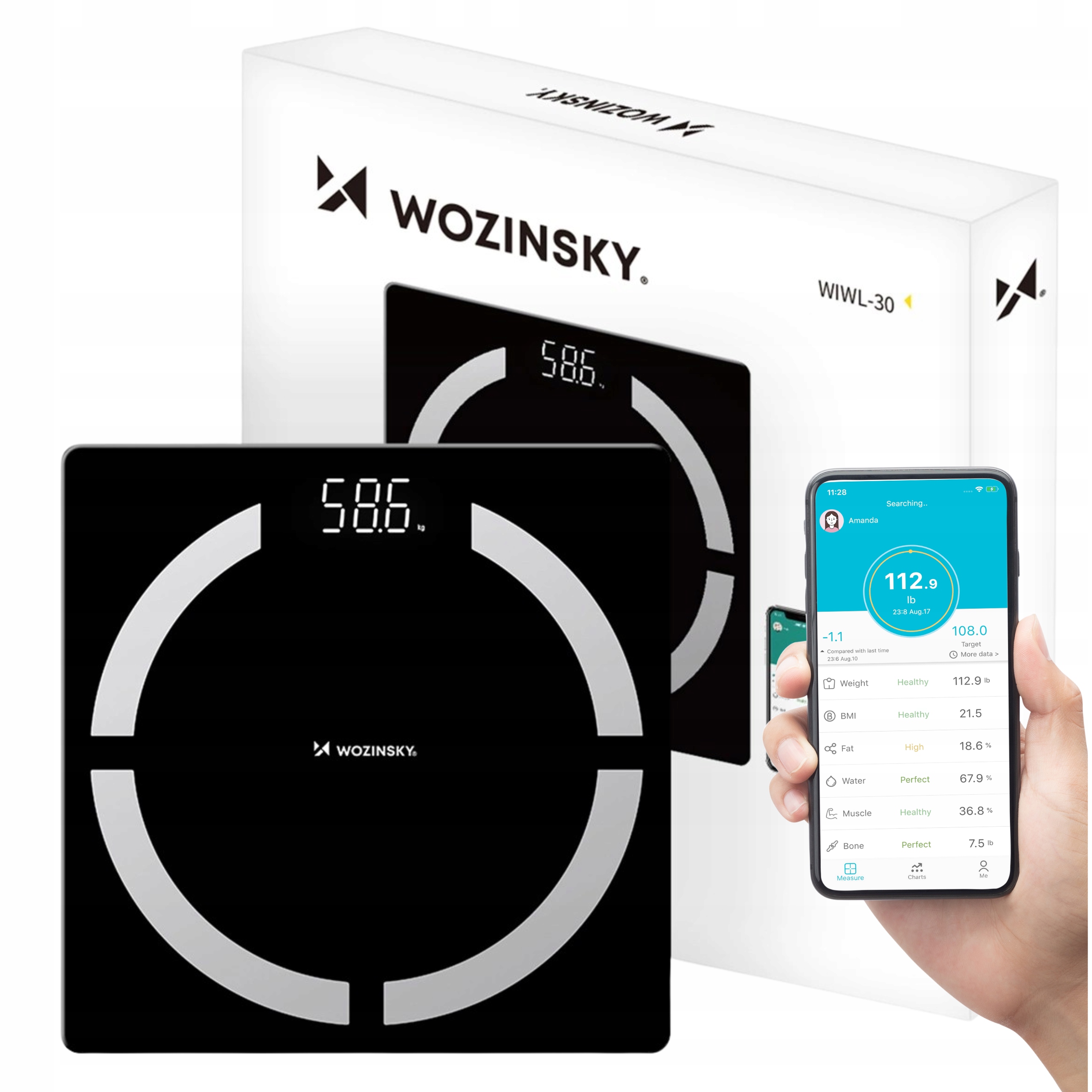 Waga łazienkowa Wozinsky WIWL-30 inteligentna Bluetooth