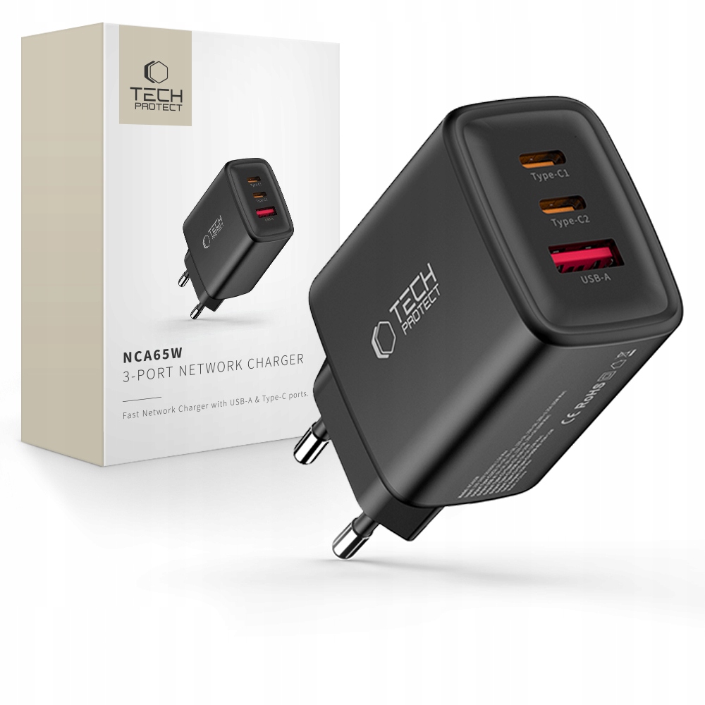 Ładowarka sieciowa Tech-Protect NCA65W-GAN USB-A, 2xUSB-C – Wydajność i elegancja w jednym