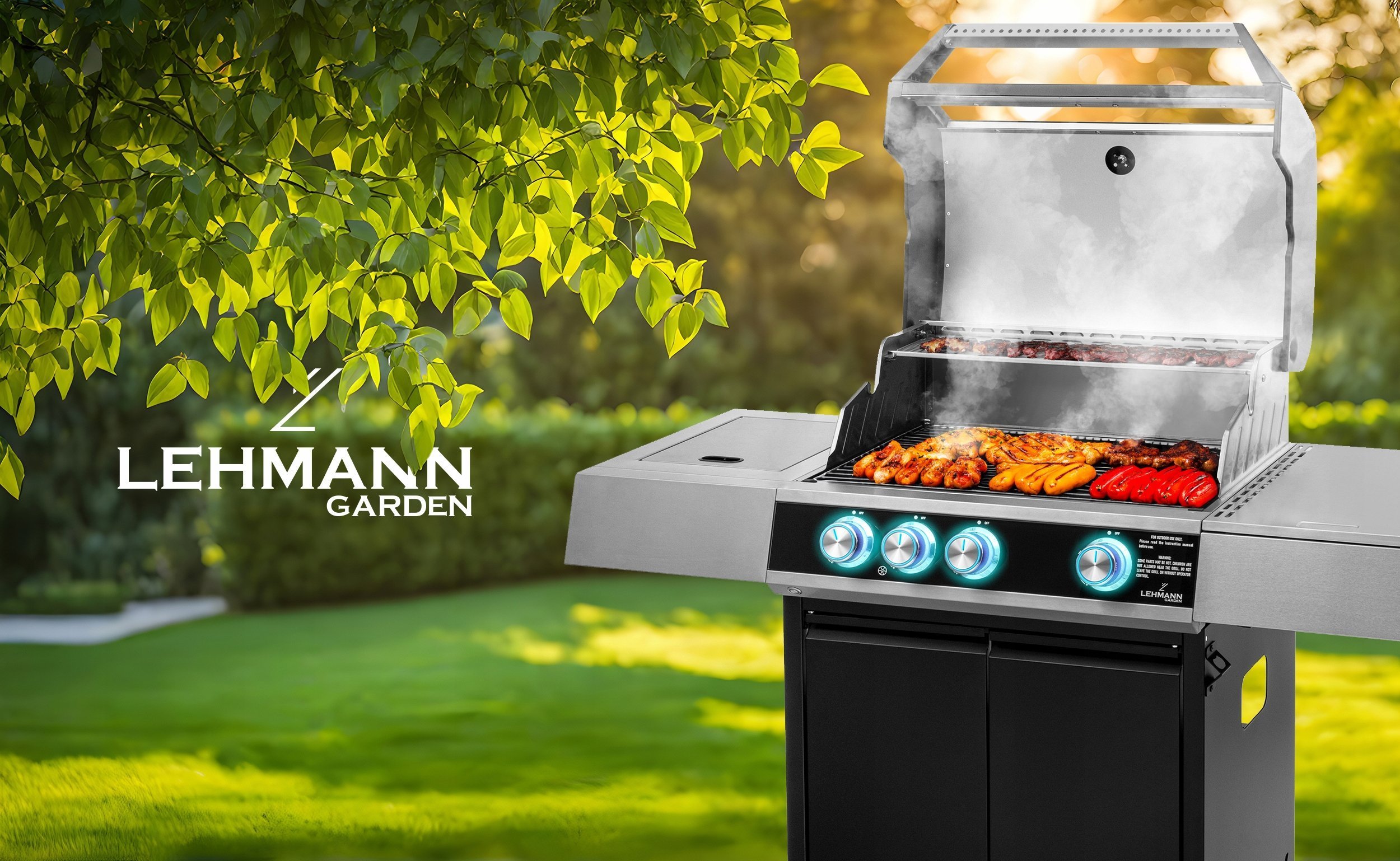 GRILL GAZOWY PREMIUM 3+1 RUSZT ŻELIWNY POKRYWA Z OKIENKIEM 13kW 4 PALNIKI Marka Lehmann