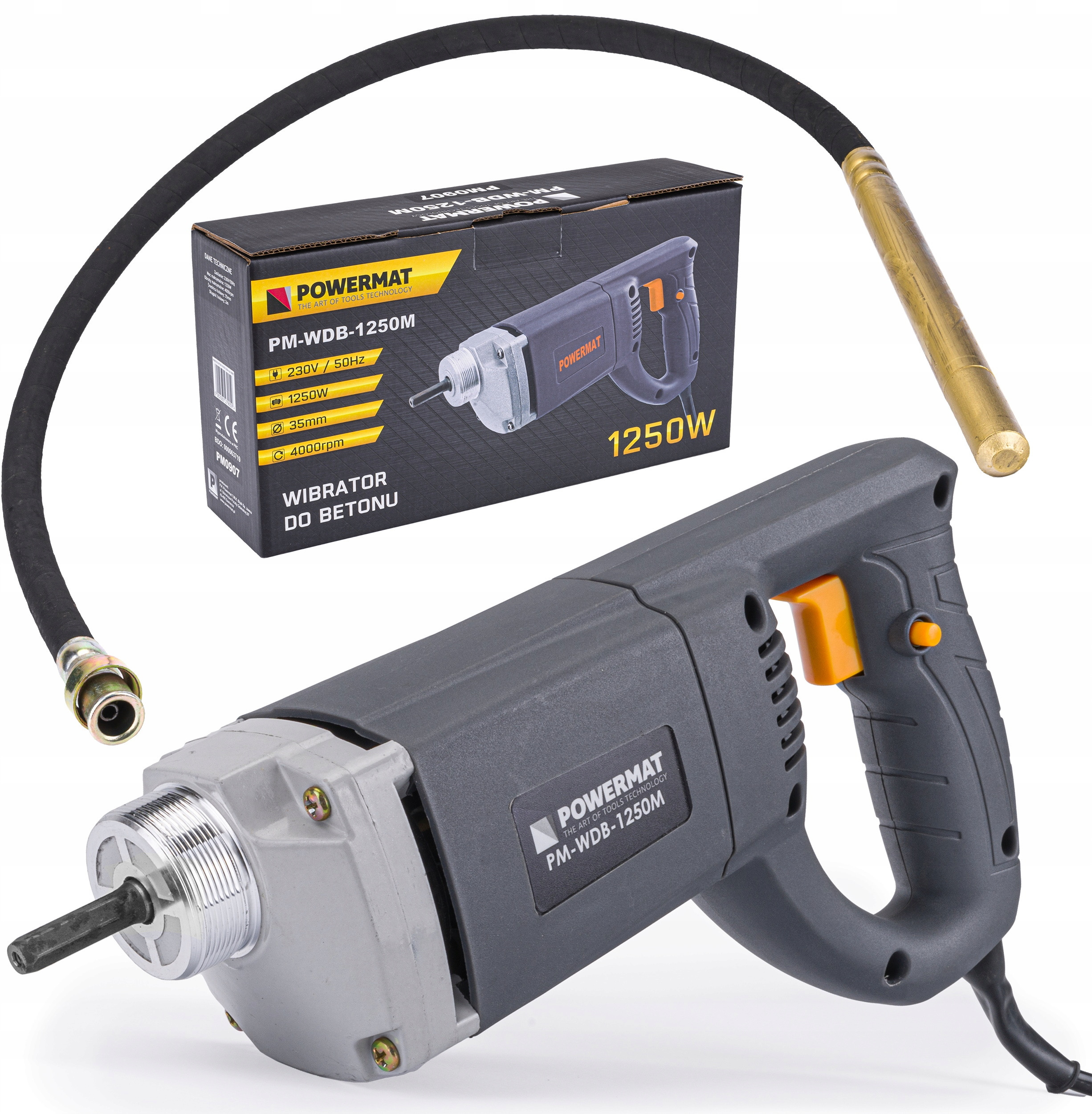 Powermat Wibrator Zagęszczarka do BETONU 1250W + Buława 2M – Idealne narzędzie do zagęszczania betonu
