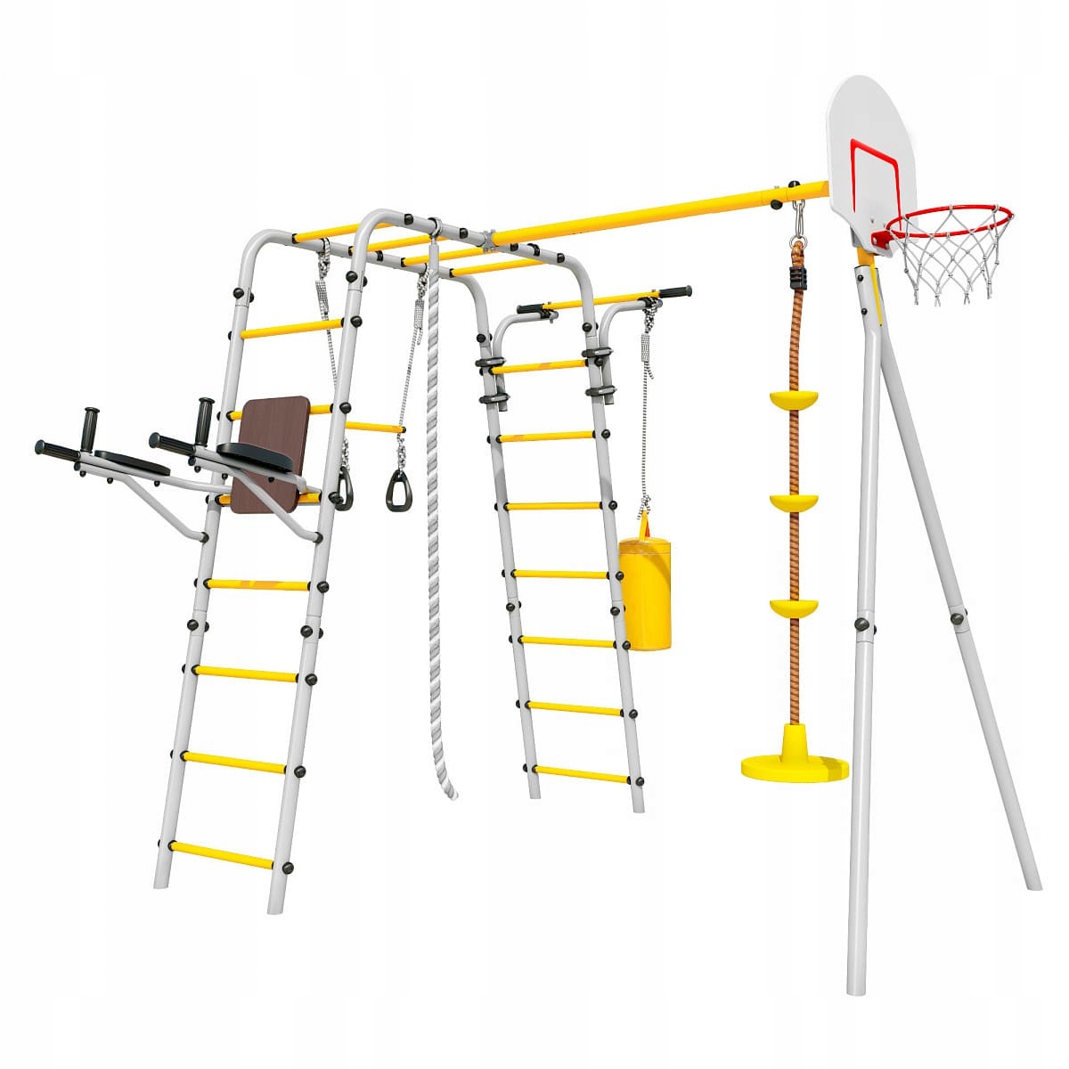 Plac zabaw Fitness | Lina + Kosz + Worek Bokserski + talerz-huśtawka | 100 kg – Aktywna zabawa dla całej rodziny