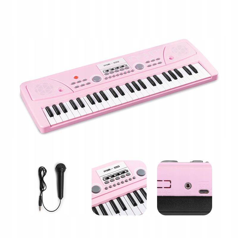 Keyboard dla dziewczynki 49 klawiszy akumulator/ mikrofon KD49P Max różowy – Muzyczna przygoda dla najmłodszych