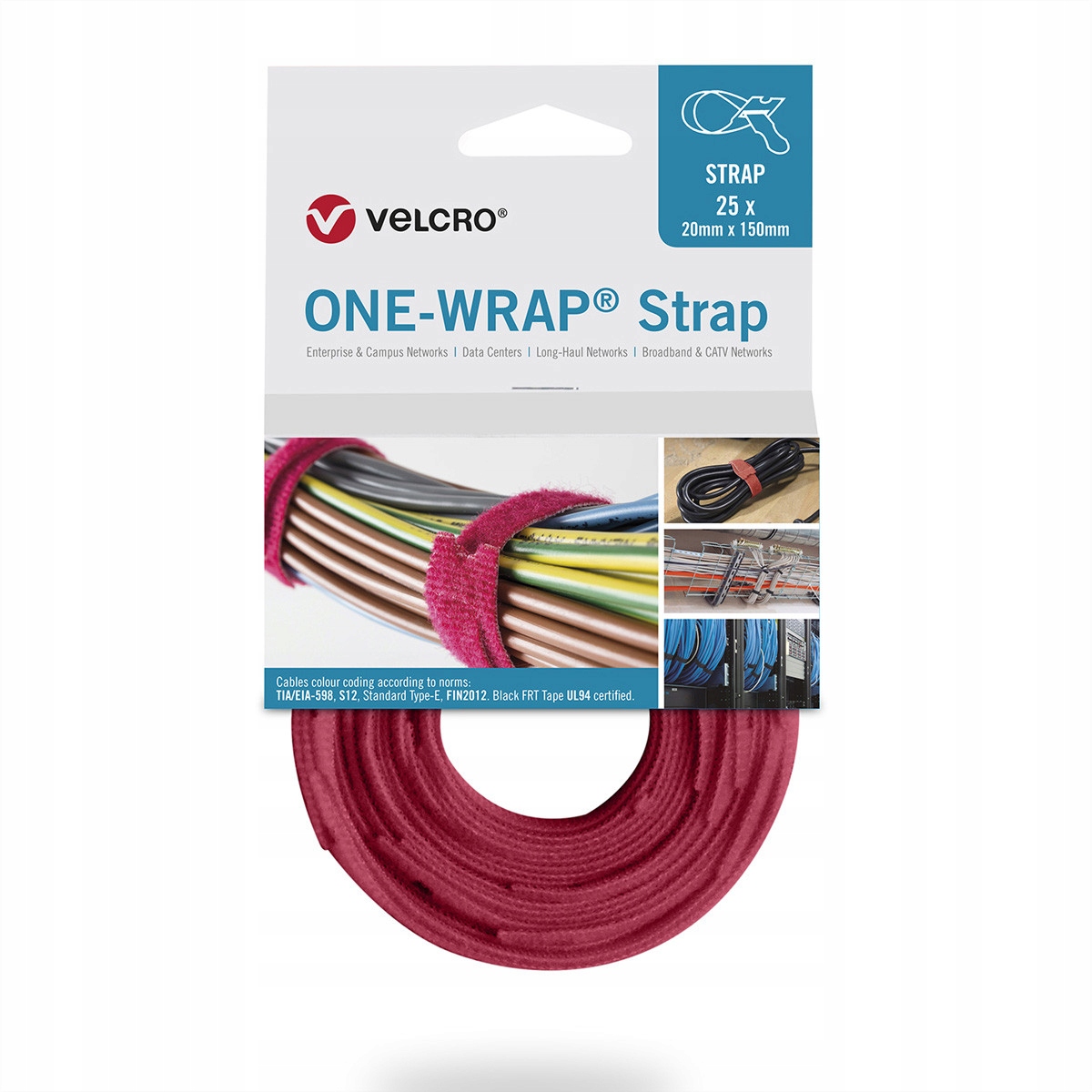 Taśma do wiązania VELCRO One Wrap 20 mm x 200 mm, 25 sztuk, czerwona – Idealne rozwiązanie do organizacji kabli
