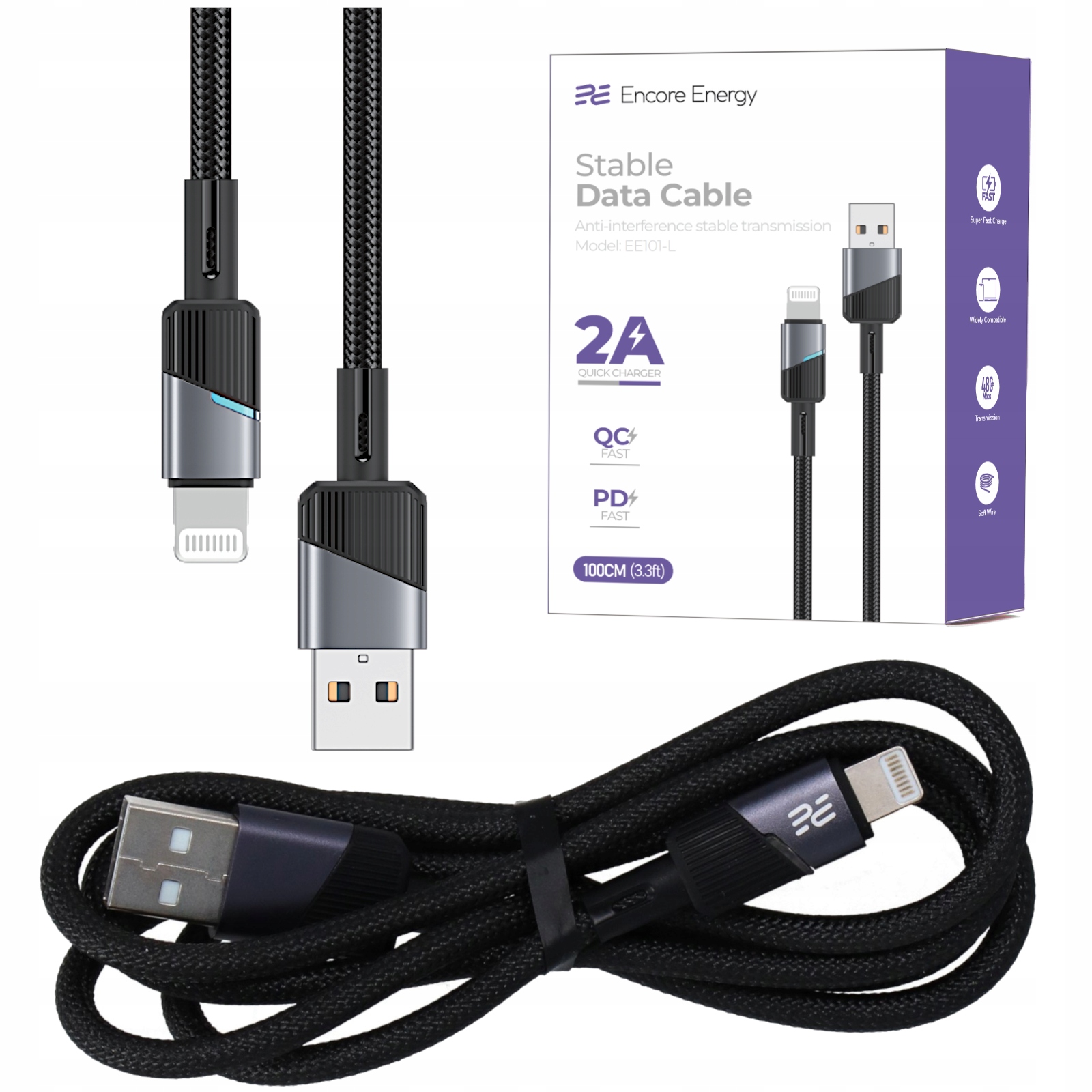 Kabel Encore Energy USB-A Lightning QC PD – Idealny do ładowania i transferu danych