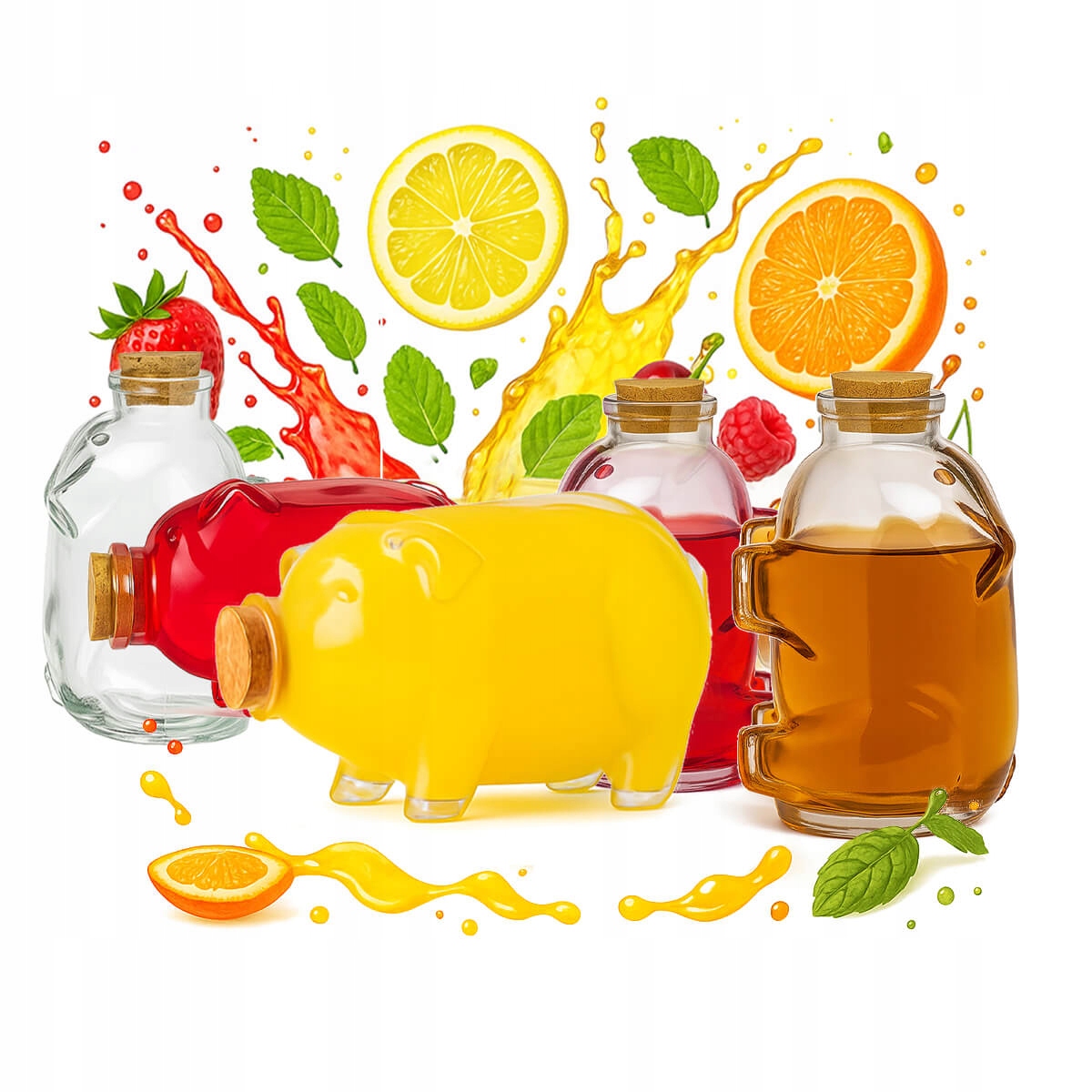 5x Butelki Szklane Świnka George 350 ml – Idealne na Nalewki i Prezent