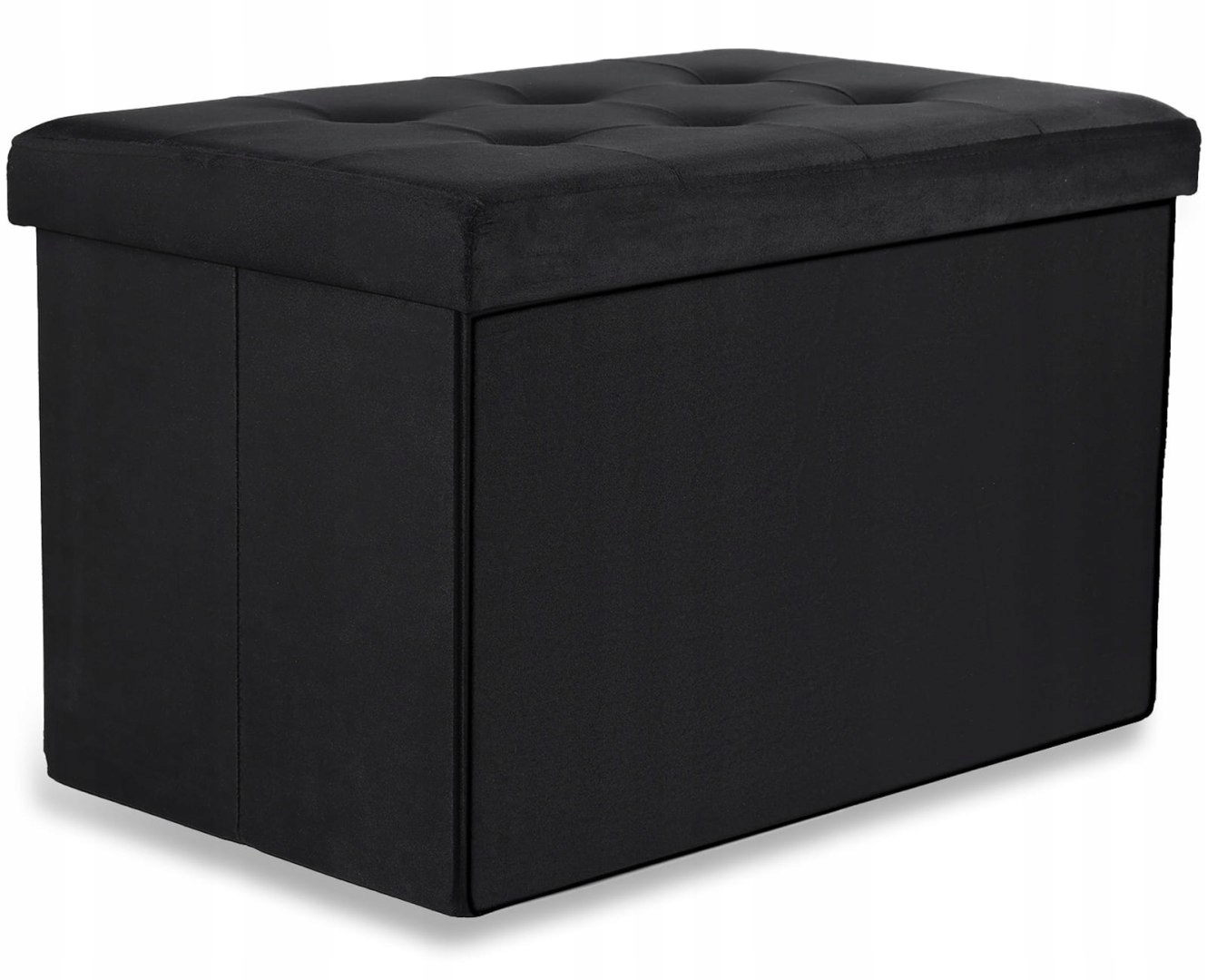 Pufa składana XL z guzikami - 60x38x38cm aksamit czarna – Idealne rozwiązanie do Twojego wnętrza