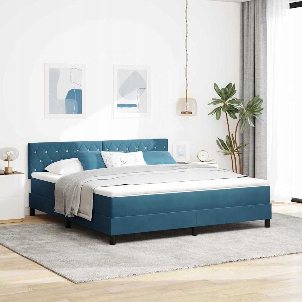 Box Spring Łóżko z Materacem i LED Niebieskie 180x200 cm Aksamit Lumarko – Komfort i nowoczesny design