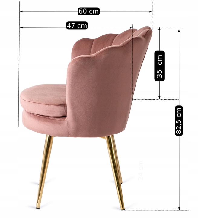 Fotel Krzesło Tapicerowane Welurowe Do Toaletki Sypialni Glamour VIOLA Róż – Elegancja i komfort w Twoim wnętrzu