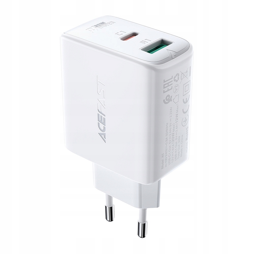 Acefast Ładowarka Sieciowa Typ C + USB QC3.0 PD32W A5 – Szybkie ładowanie dla Twoich urządzeń