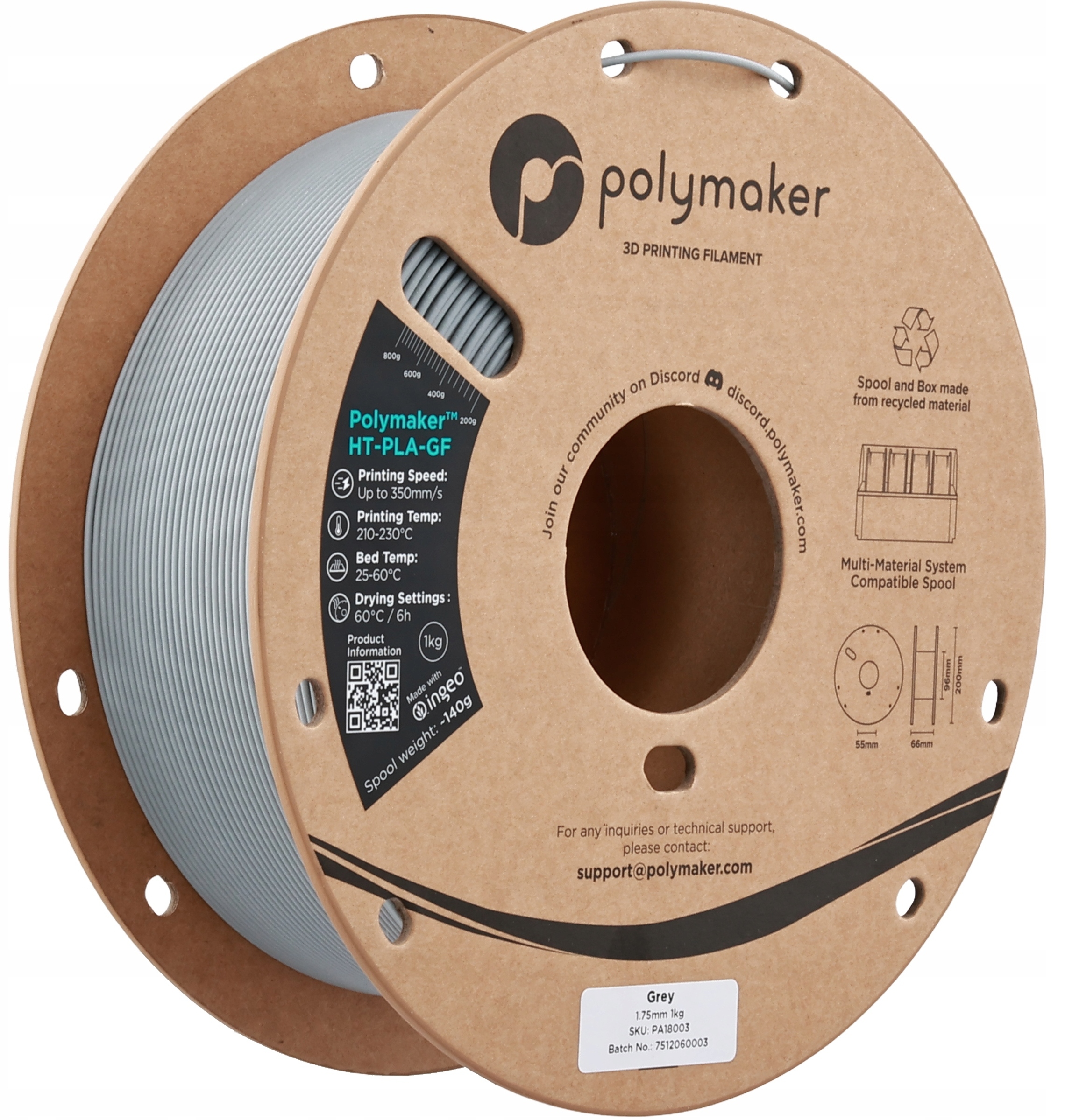Филамент Polymaker HT-PLA-GF 1,75 мм 1 кг, серый