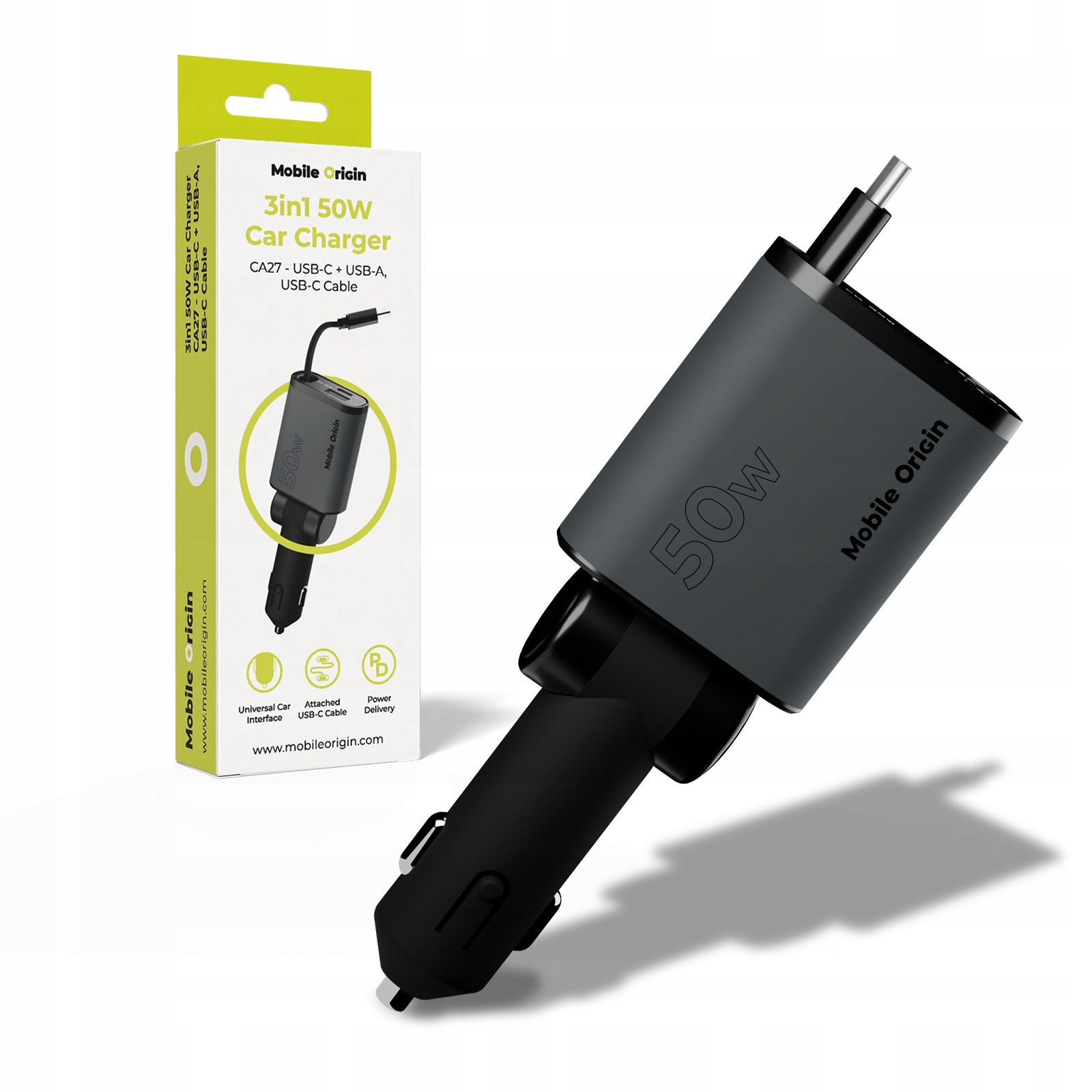 Mobile Origin 3in1 50W Ładowarka Samochodowa CA27 – Wygodne ładowanie w podróży