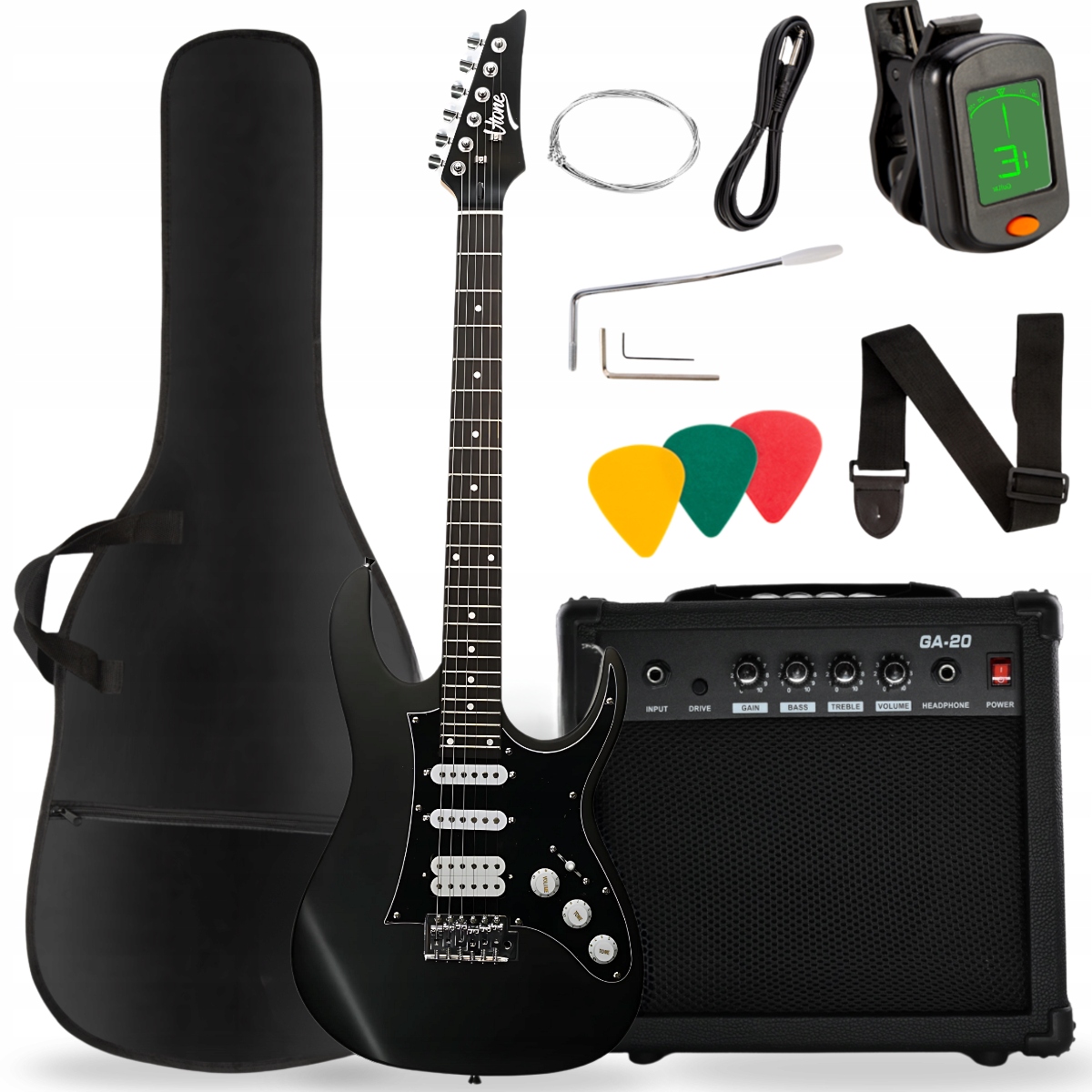 V-TONE EGA 39 MBK – Gitara elektryczna 4/4 Stratocaster z kompletem akcesoriów