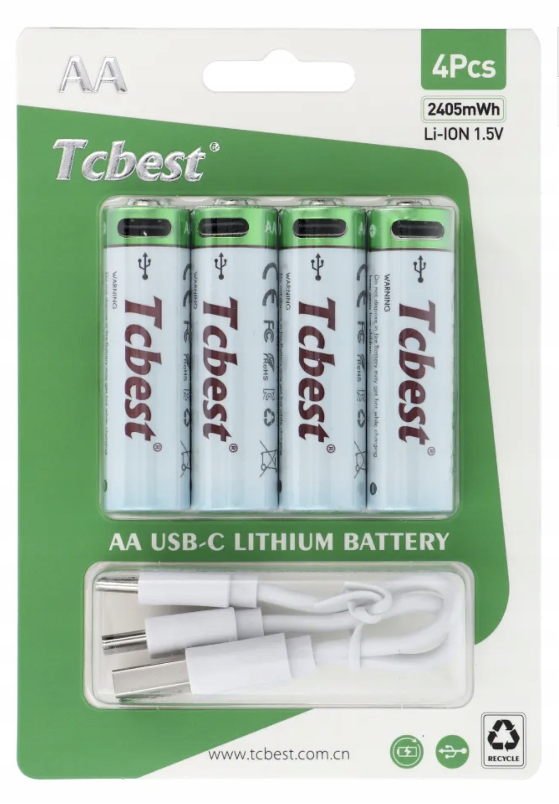 TCBEST bateria akumulatorowa R6 (AA) 750 mAh z gniazdem Typ C + kabel USB A do 4 x Typ C