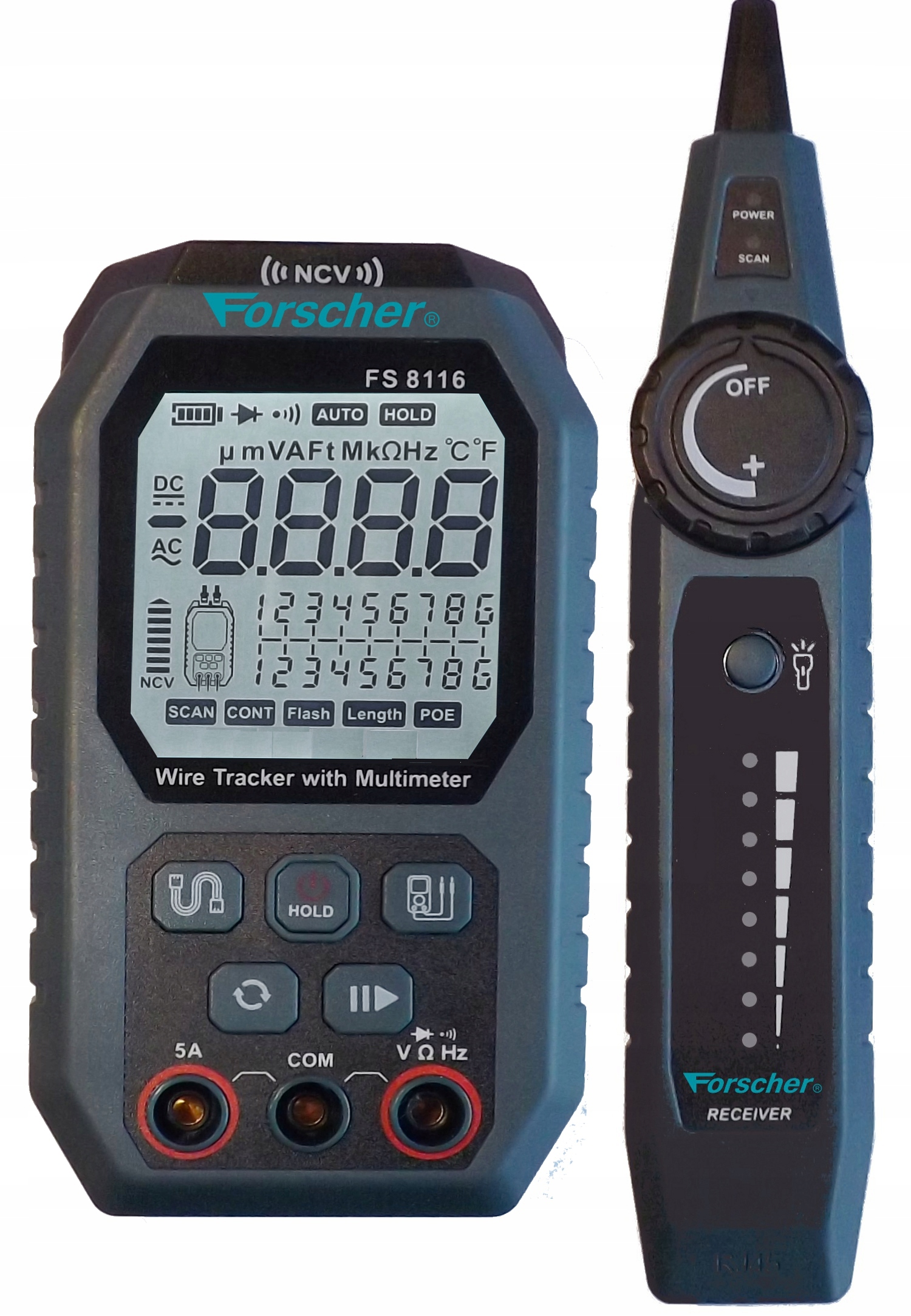 Tester kabli sieciowych RJ45, Multimetr + Szukacz par przewodów lokalizator Wire Tracker FORSCHER FS8116 – Niezawodne narzędzie do diagnostyki sieci