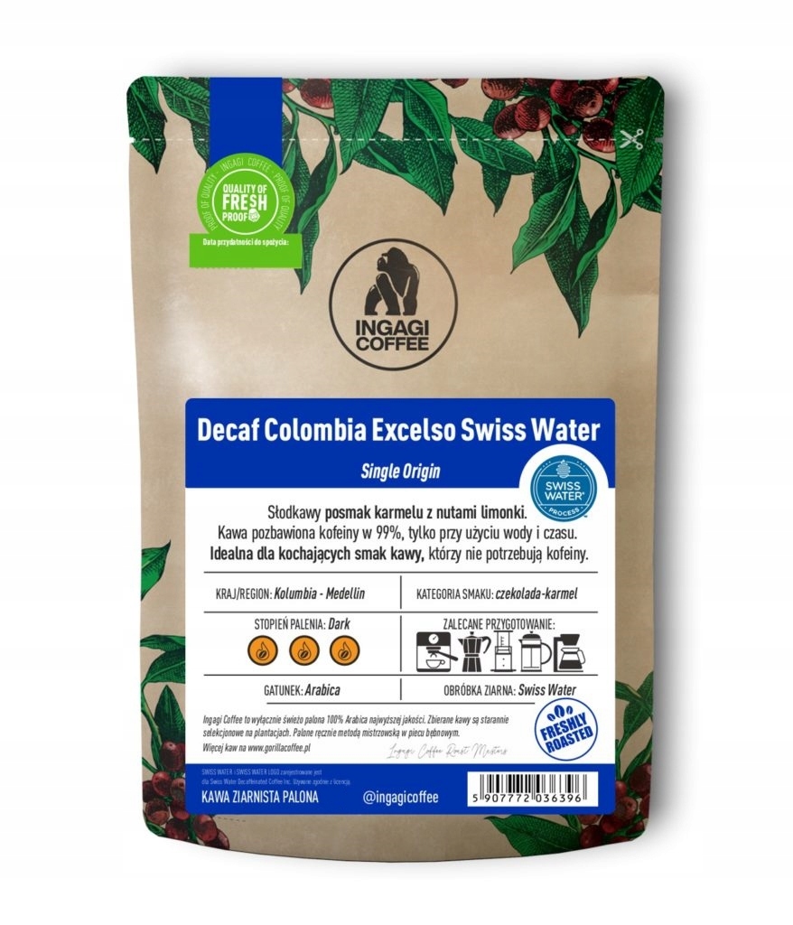 Kawa bezkofeinowa Coffee Decaf Colombia Excelso Swiss Water 1kg – Doskonały wybór dla miłośników kawy