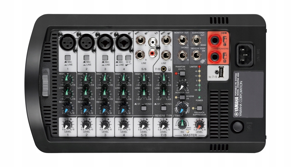 Wymiary i waga systemu nagłośnieniowego Yamaha STAGEPAS 400BT