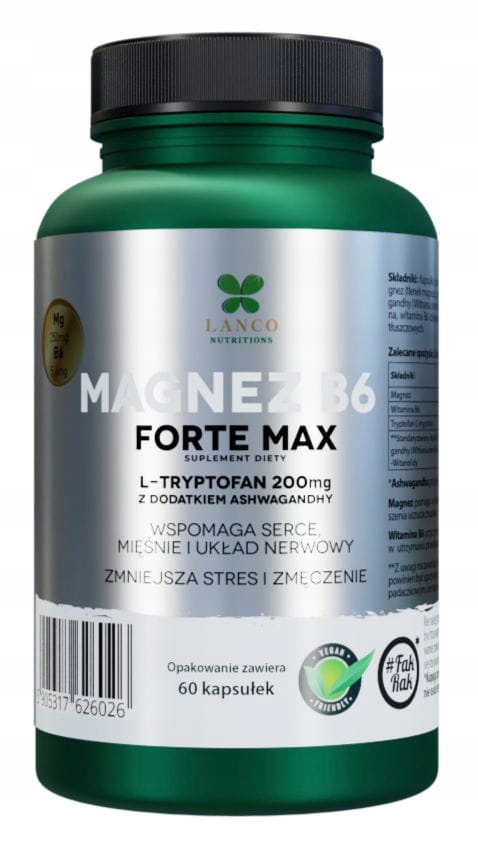 Lanco Magnez B6 Forte Max + Ashwagandha + Tryptofan – Suplement diety dla zdrowia i witalności