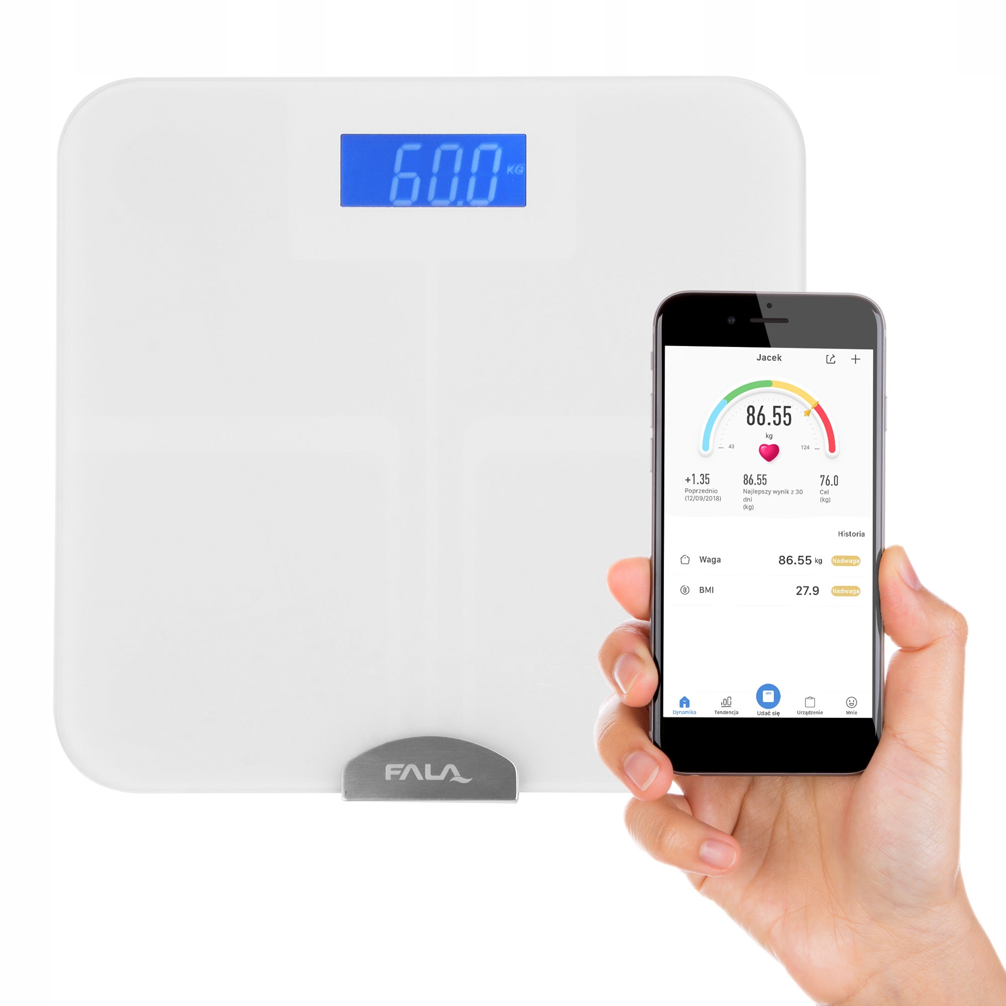 Waga łazienkowa Fala – Analityczna waga z Bluetooth 8W1