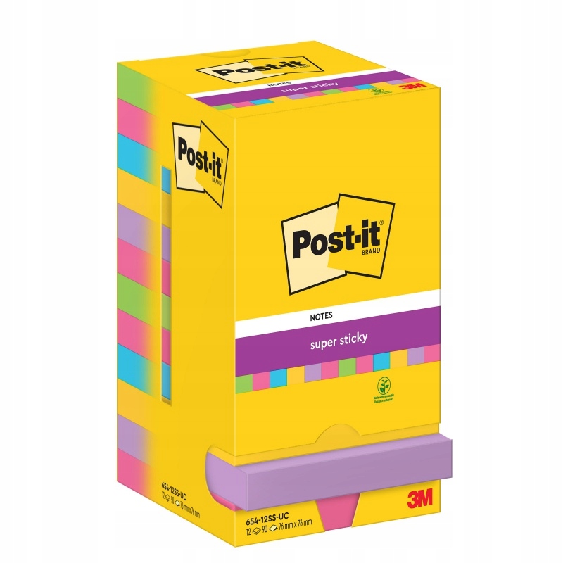 Post-it Karteczki Post-it Super Sticky 76x76mm (654-12SS-UC) – Idealne do organizacji i notowania