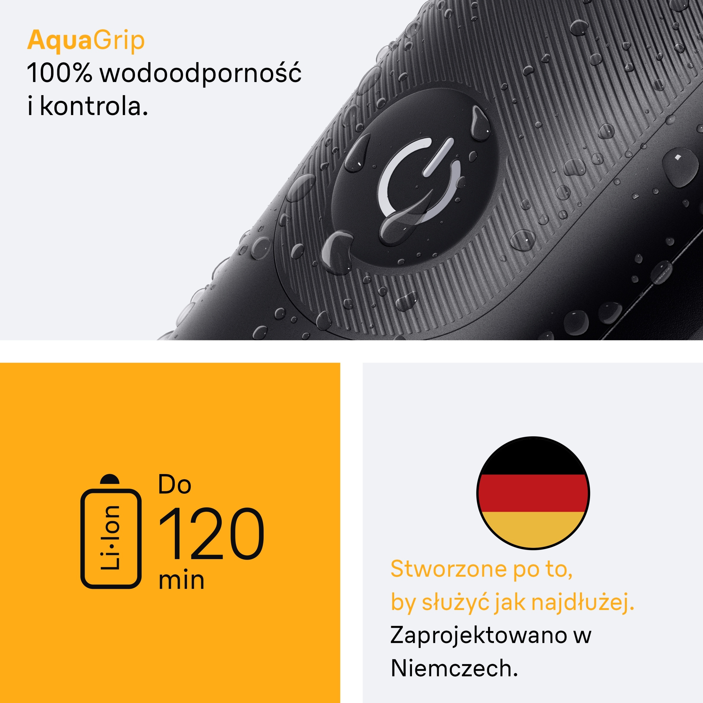 Długi czas pracy akumulatora – 120 minut bezprzewodowej swobody