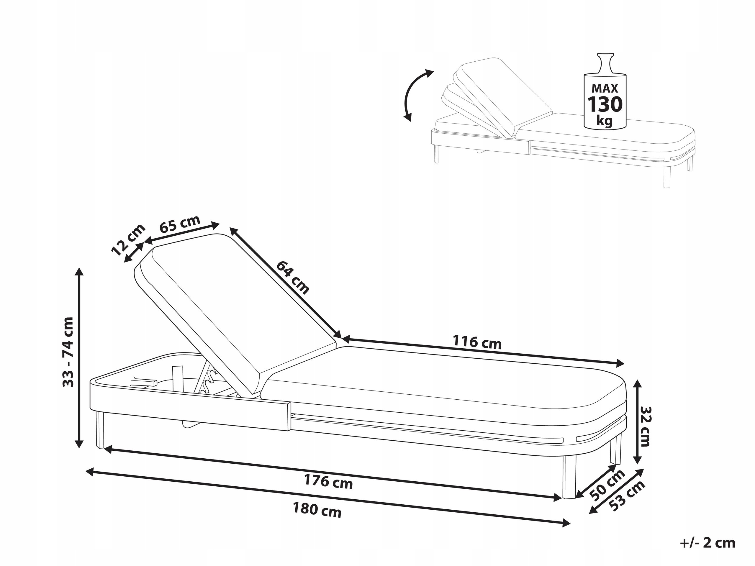 Wymiary i maksymalne obciążenie leżaka NETTUNO