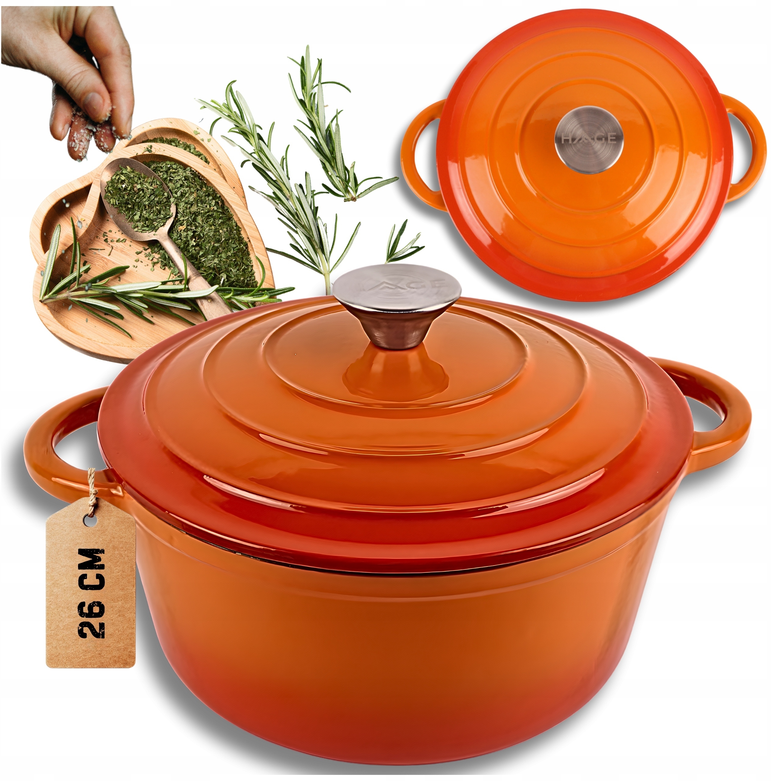 Emaliowany Garnek Żeliwny 26cm 5L HAGE ORANGE – Elegancja i funkcjonalność w Twojej kuchni