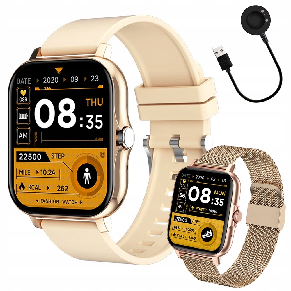 Smartwatch Zegarek Damski Męski Gumowy Pasek Sport Bluetooth Rozmowy Złoty – Nowoczesny i Stylowy