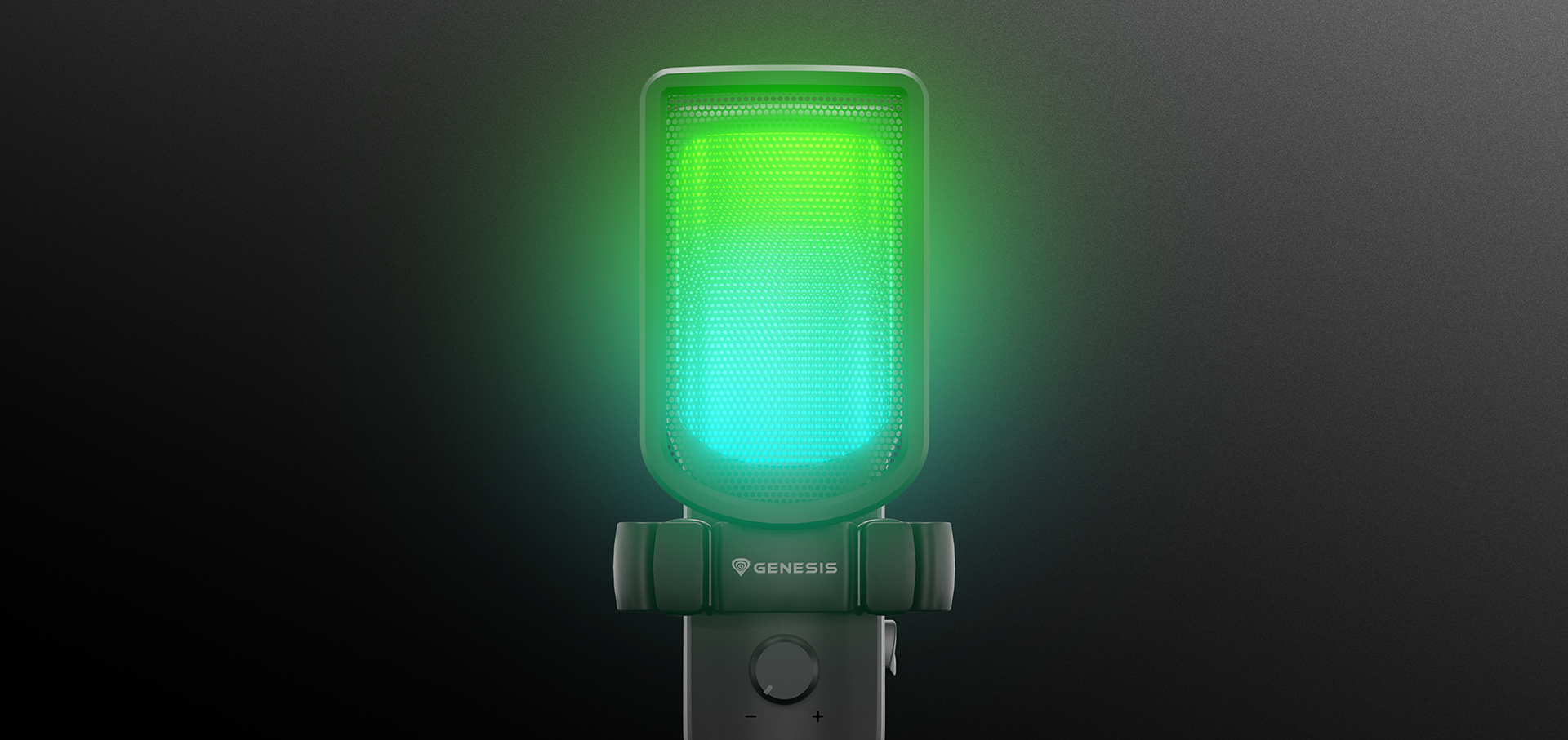 Mikrofon USB Genesis Radium 250 w kolorze czarnym z żywym zielonym efektem świetlnym z przodu