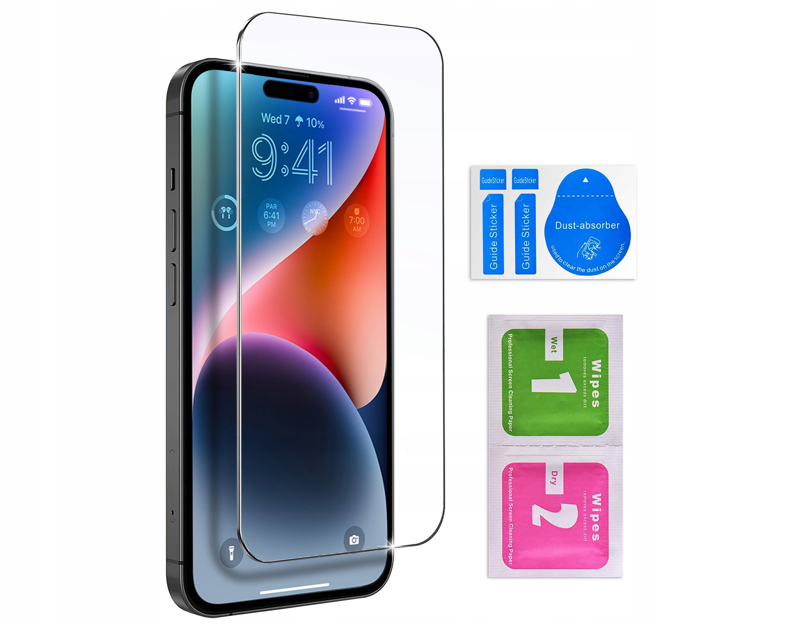 Zestaw zawiera: etui, szkło hartowane i akcesoria do czyszczenia