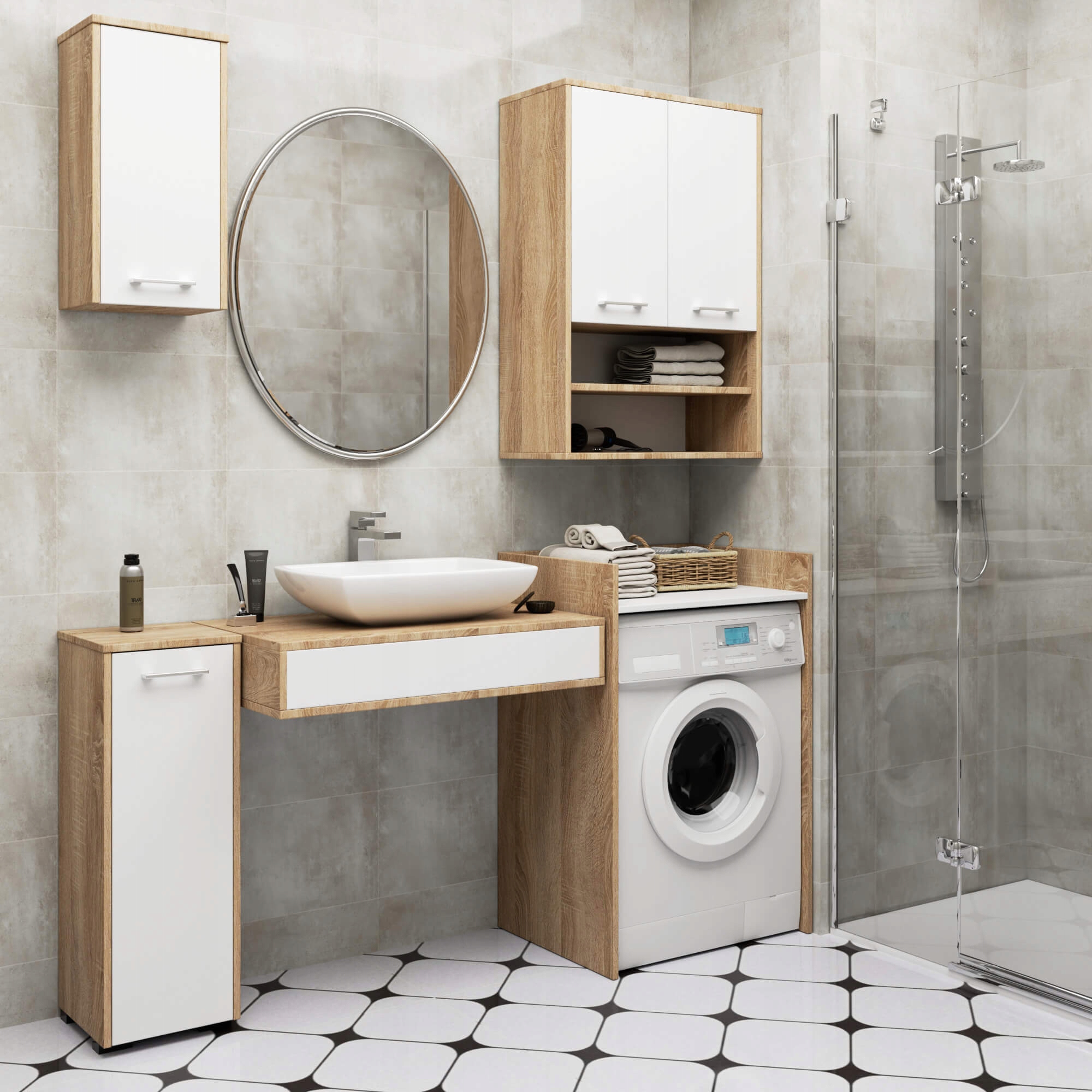 Elegancki design - Kolor dąb sonoma i biały front