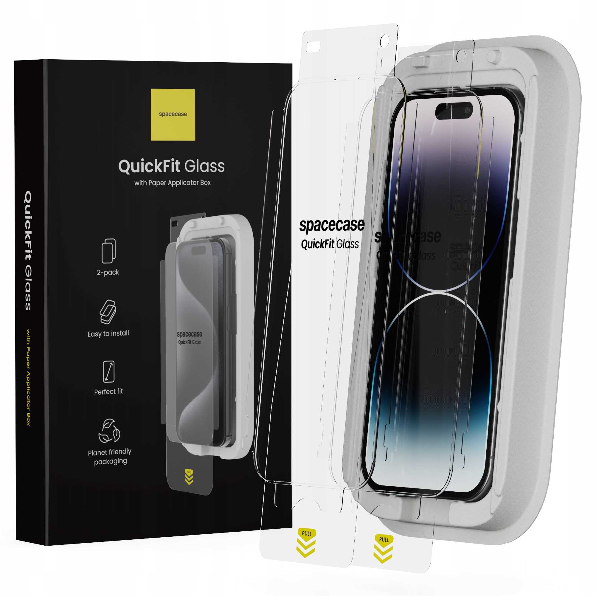 2x Szkło hartowane z aplikatorem SPACECASE QuickFit Glass do iPhone 14 Pro – Doskonała ochrona dla Twojego telefonu
